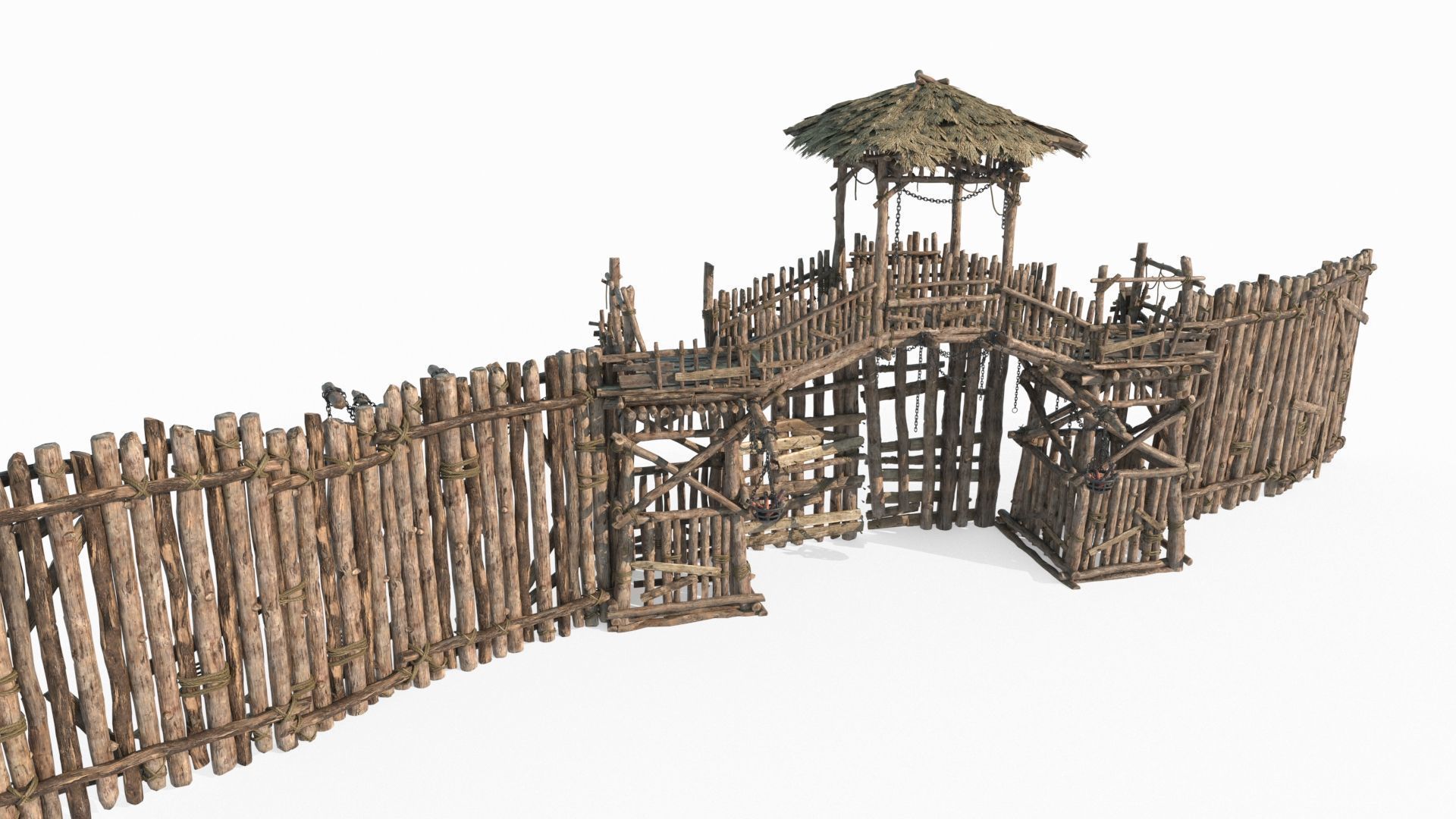 Asian ancient architecture checkpoint defense gate 3D model_4