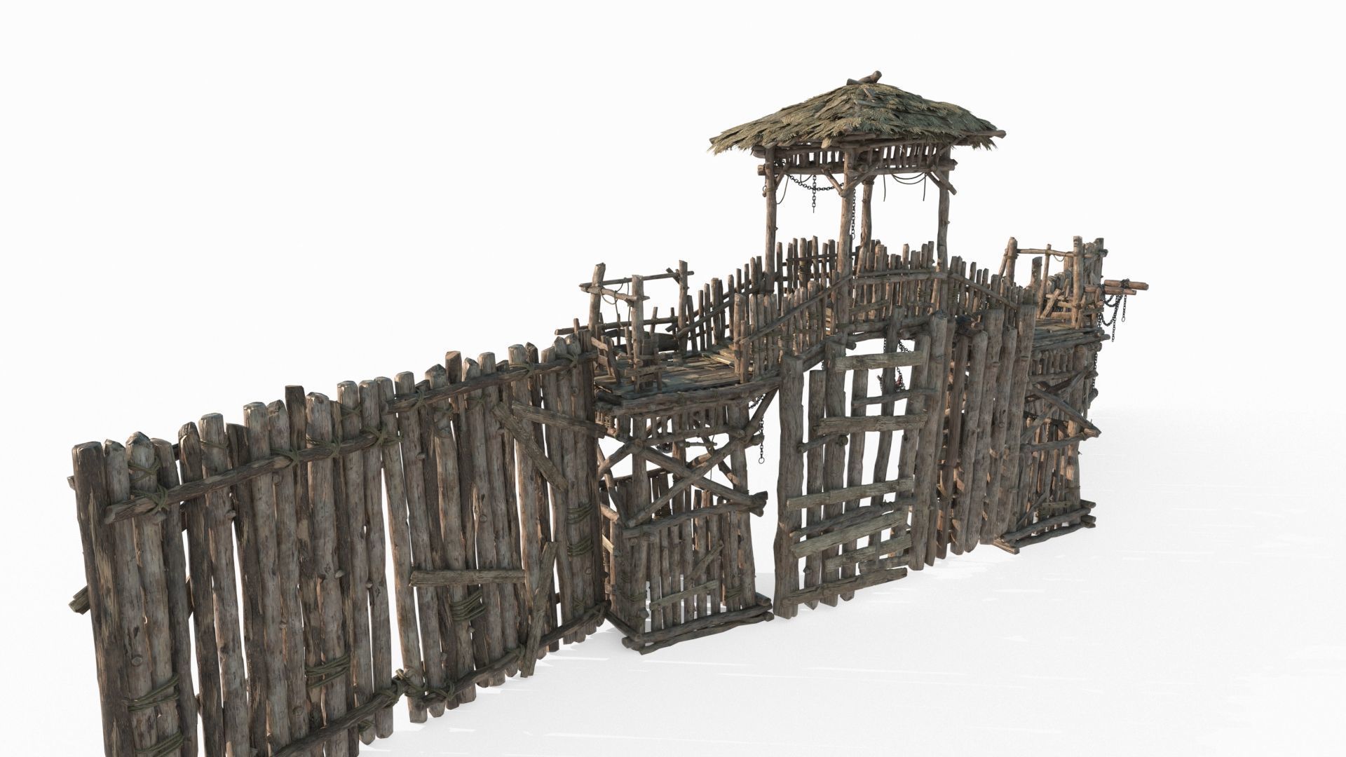Asian ancient architecture checkpoint defense gate 3D model_6