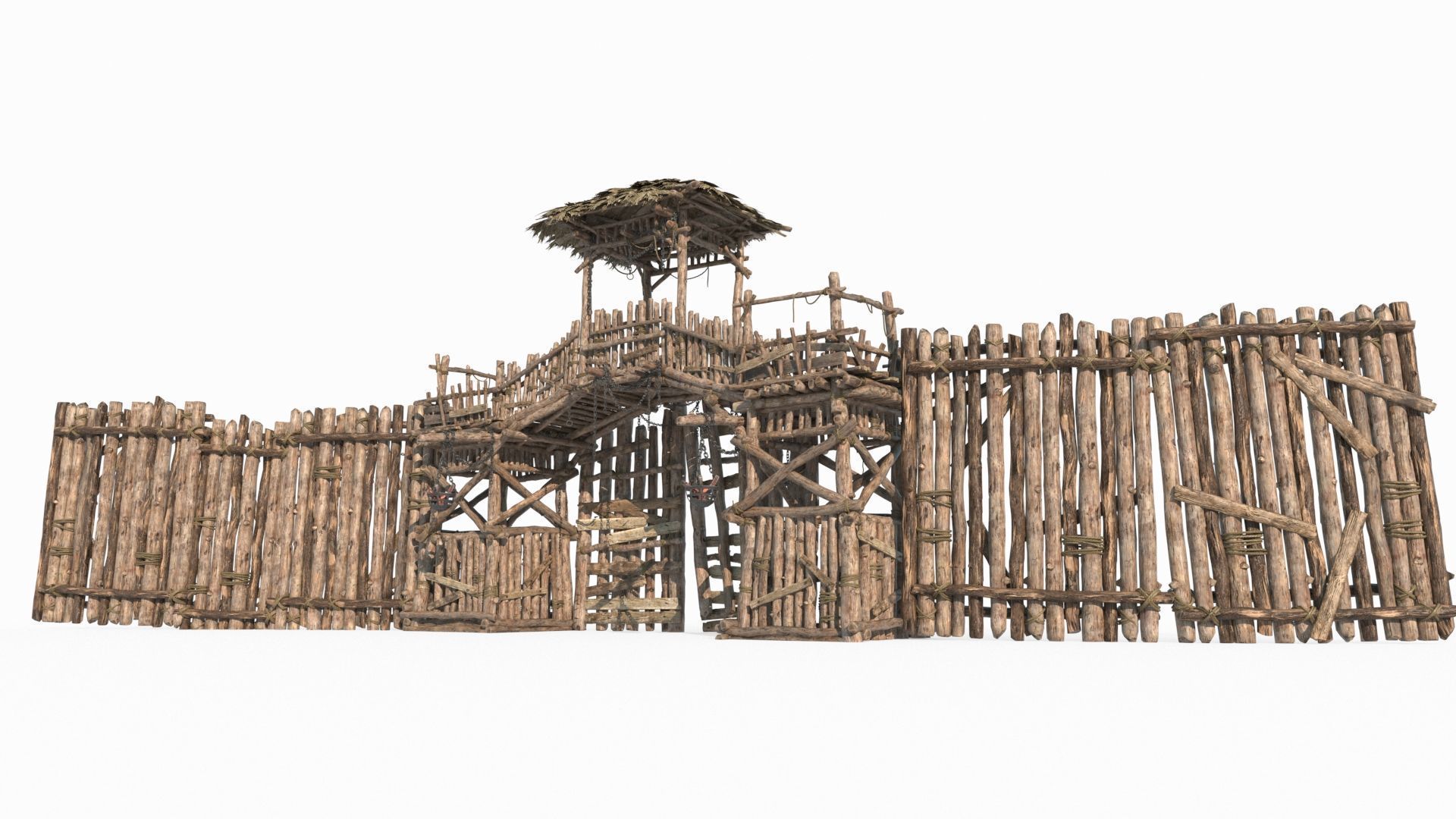 Asian ancient architecture checkpoint defense gate 3D model_3