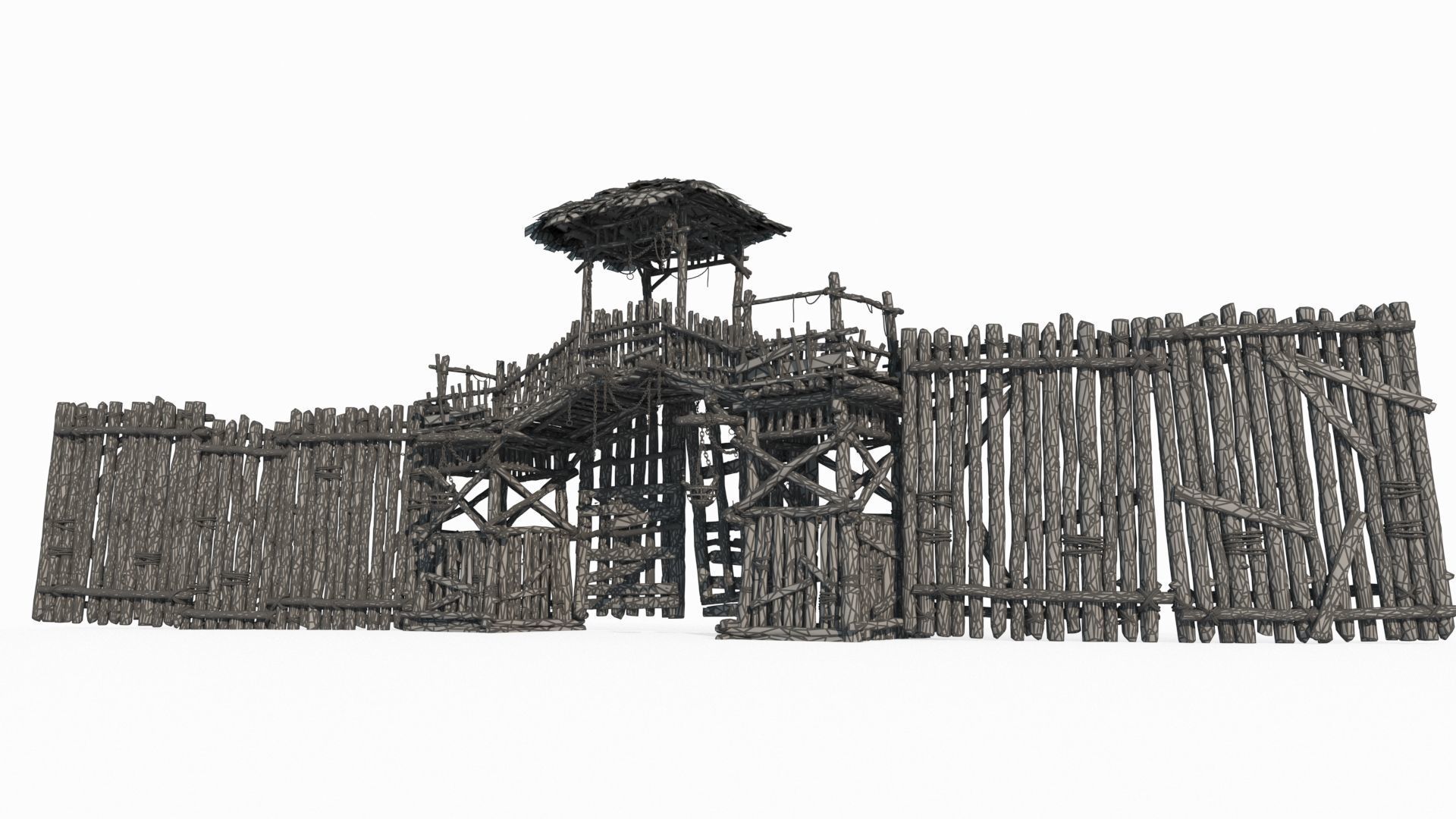 Asian ancient architecture checkpoint defense gate 3D model_7