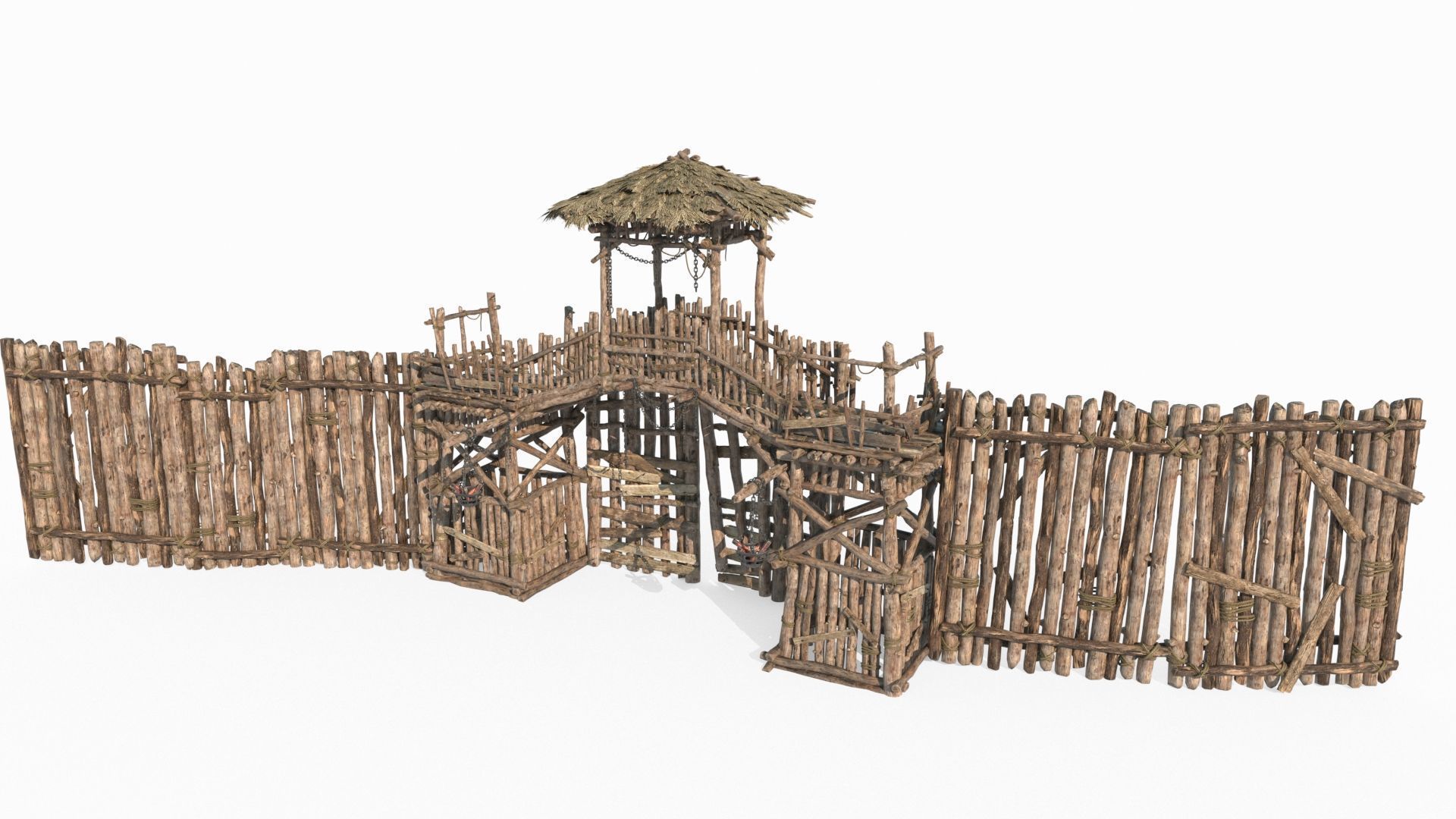 Asian ancient architecture checkpoint defense gate 3D model_1