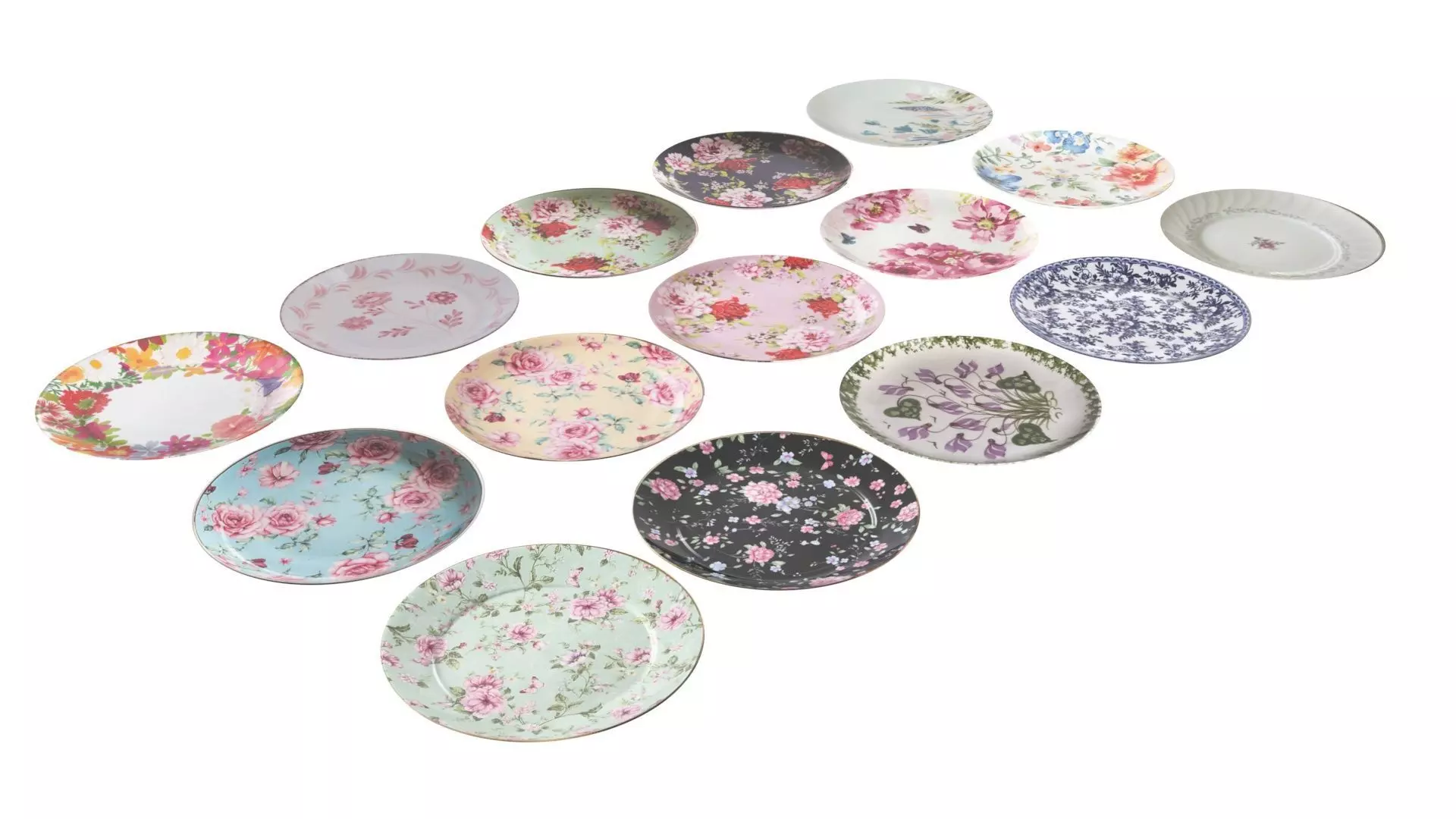 Floral Plates Set 3D model