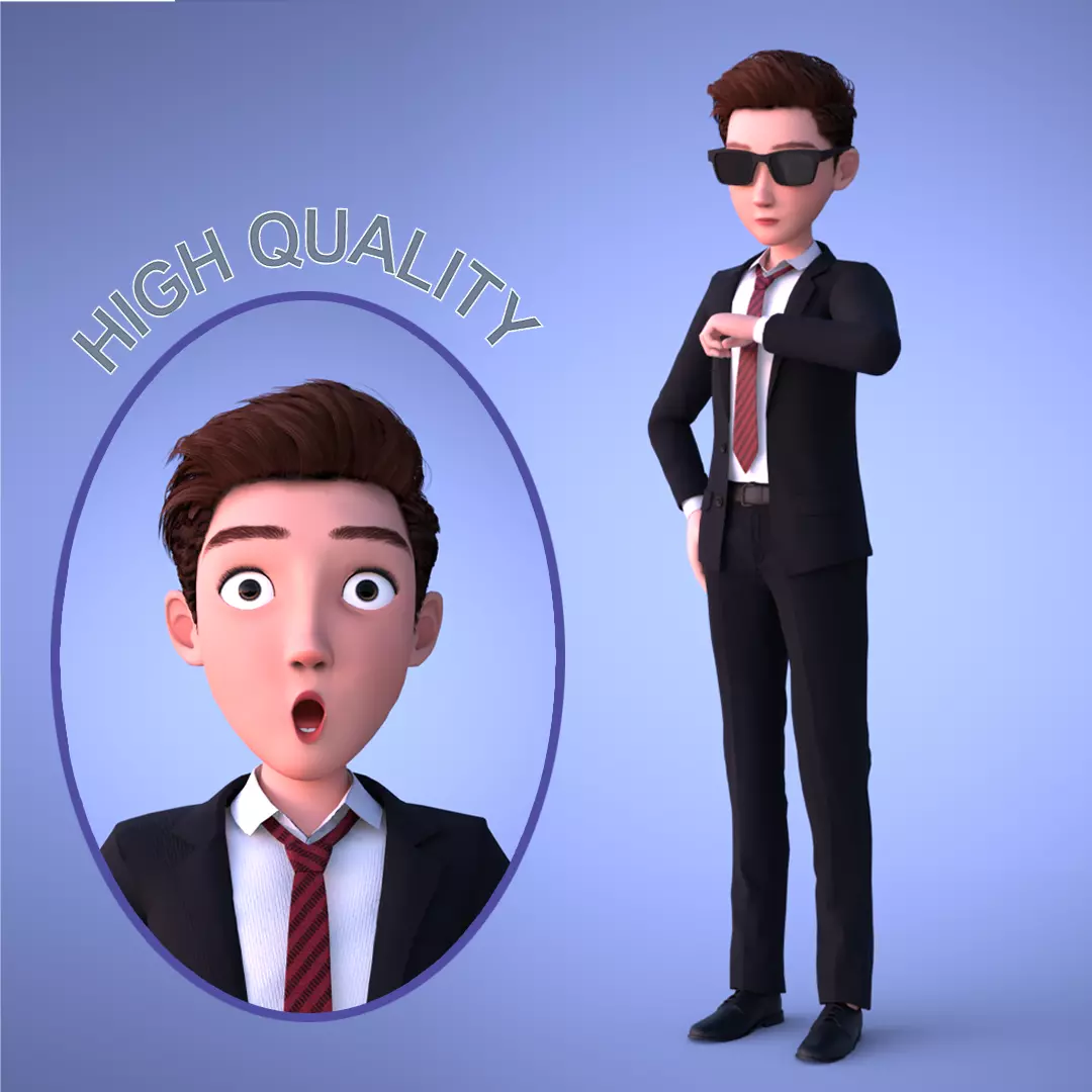 Cartoon Man Rigged  Low-poly 3D model_0