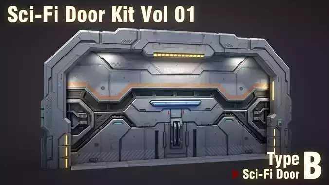 Sci-Fi Door Kit Vol 01-Type B-PBR Low-poly 3D model