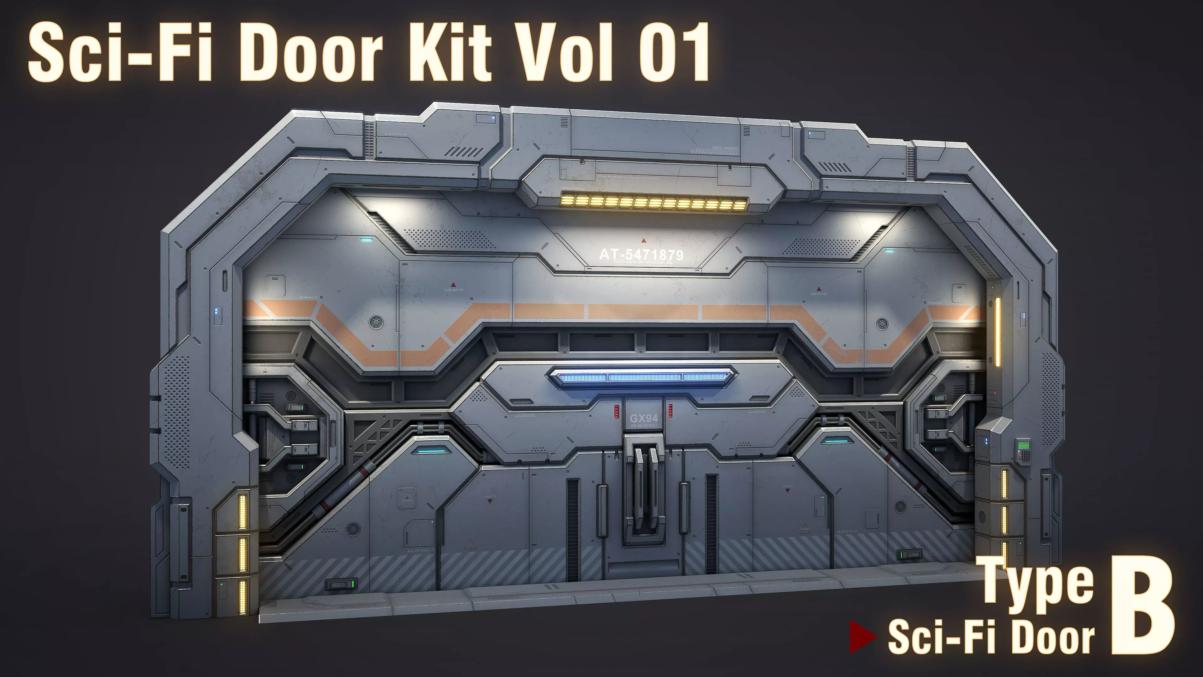 Sci-Fi Door Kit Vol 01-Type B-PBR Low-poly 3D model_0