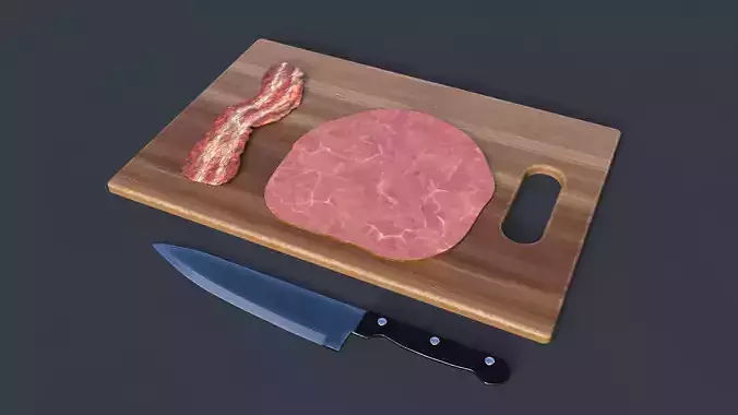 Knife Board Ham And  Bacon slice Meat Pack Realistic Low-poly 3D model