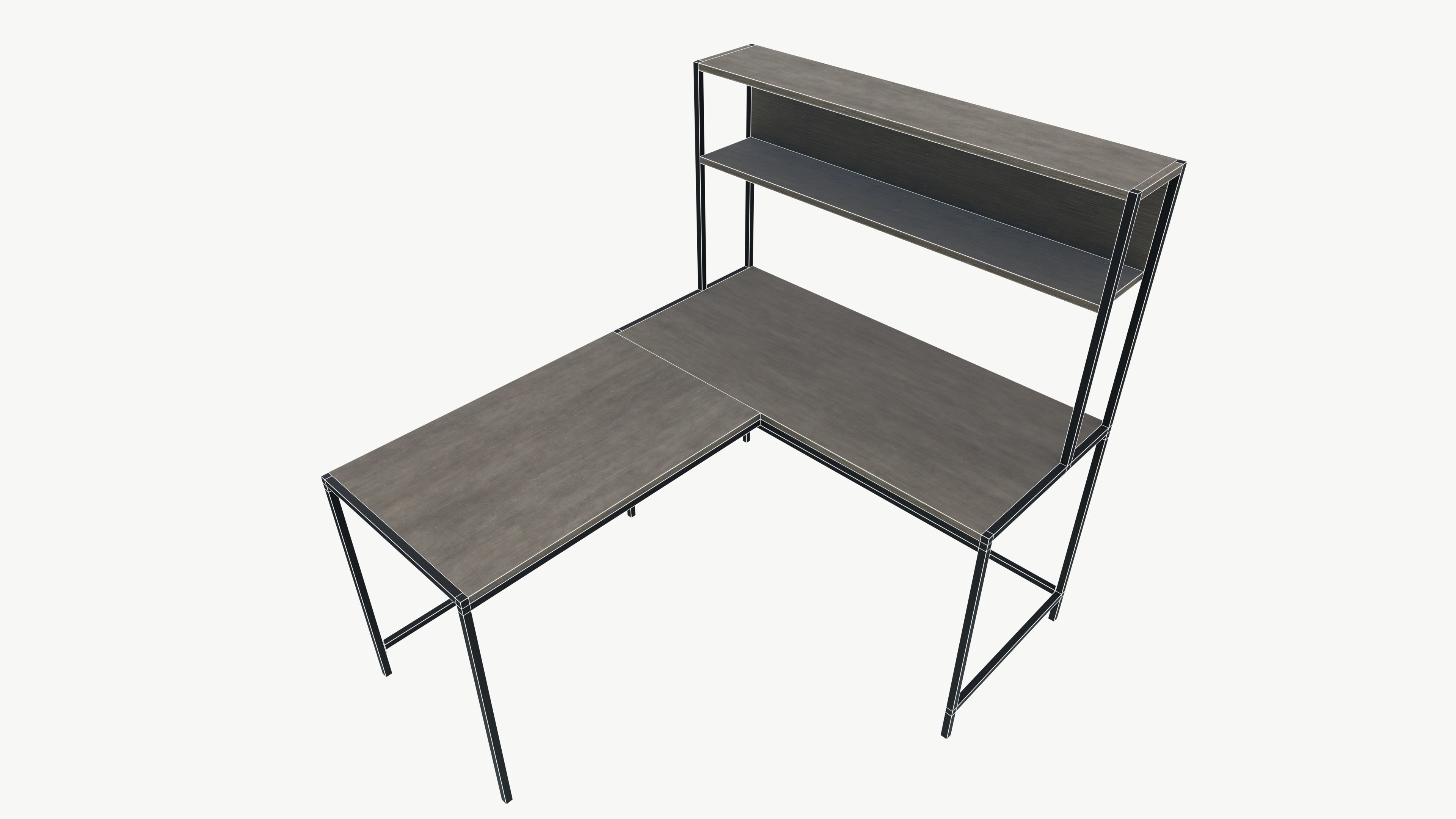 Wooden Desk Low-poly 3D model_7