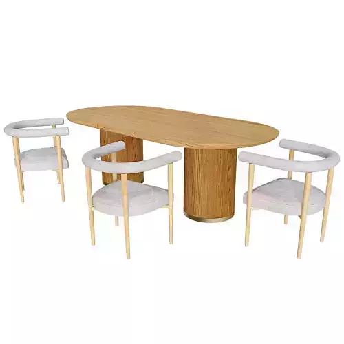 Brandy Natural Wood Dining Table and Spara Boucle Dining Chair