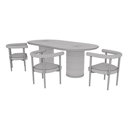 Brandy Natural Wood Dining Table and Spara Boucle Dining Chair 3D model 7