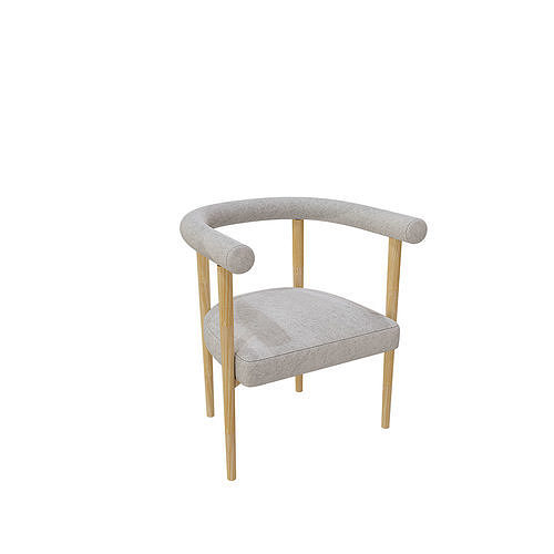 Brandy Natural Wood Dining Table and Spara Boucle Dining Chair 3D model 3
