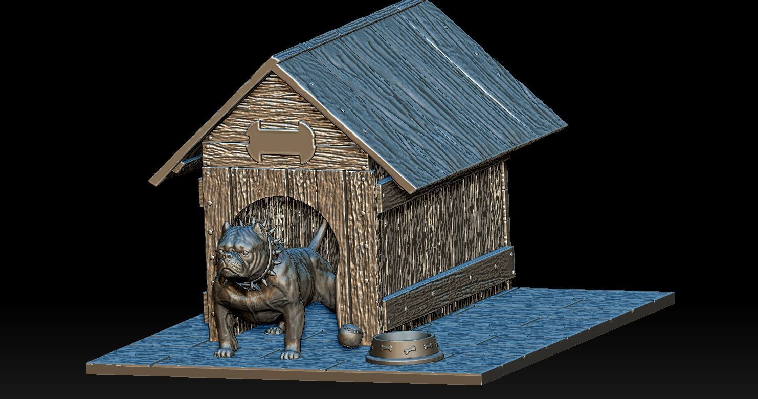 Bully Dog and Dog House 3D print model_1