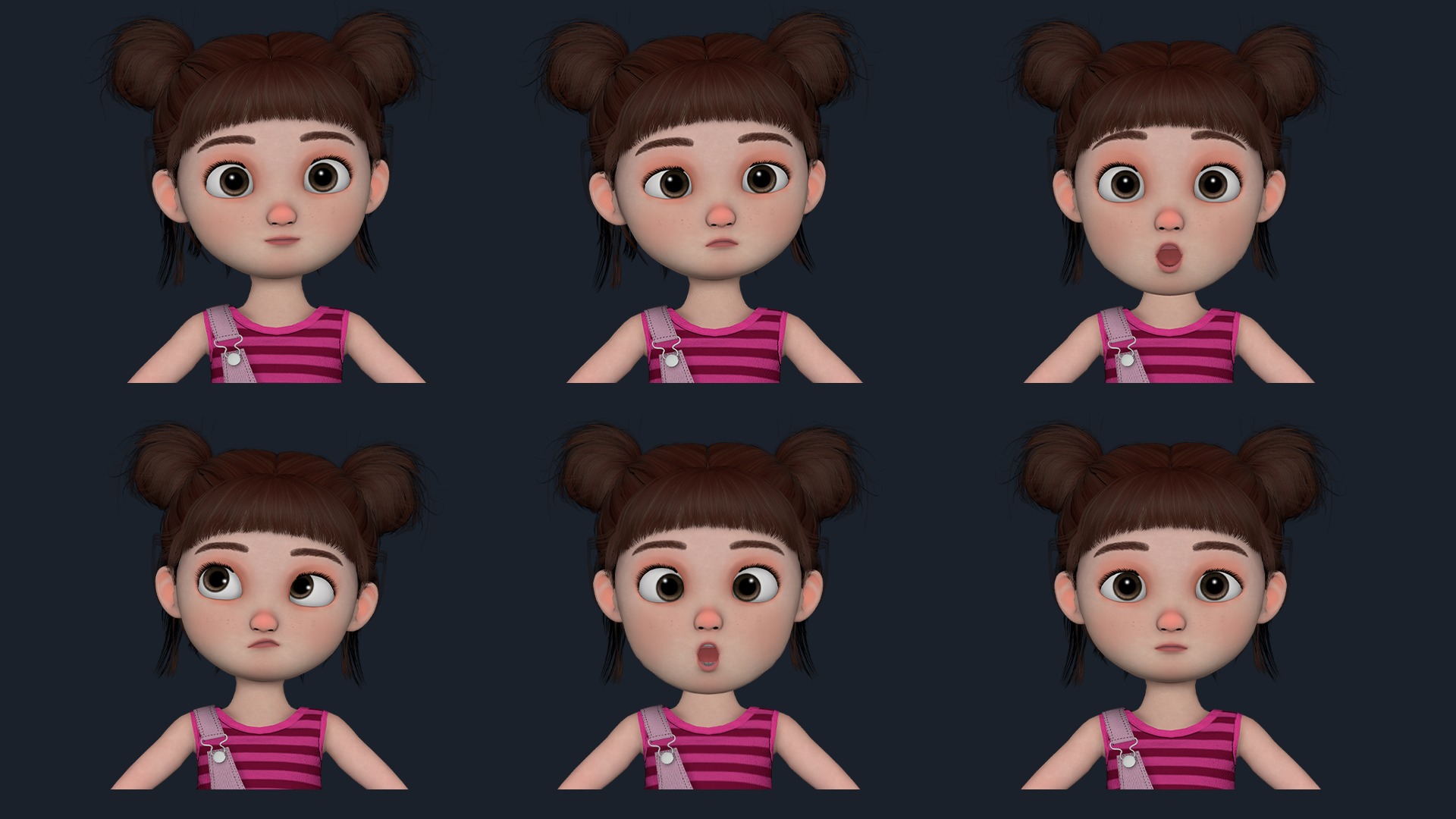 Cartoon Girl  Low-poly 3D model_1