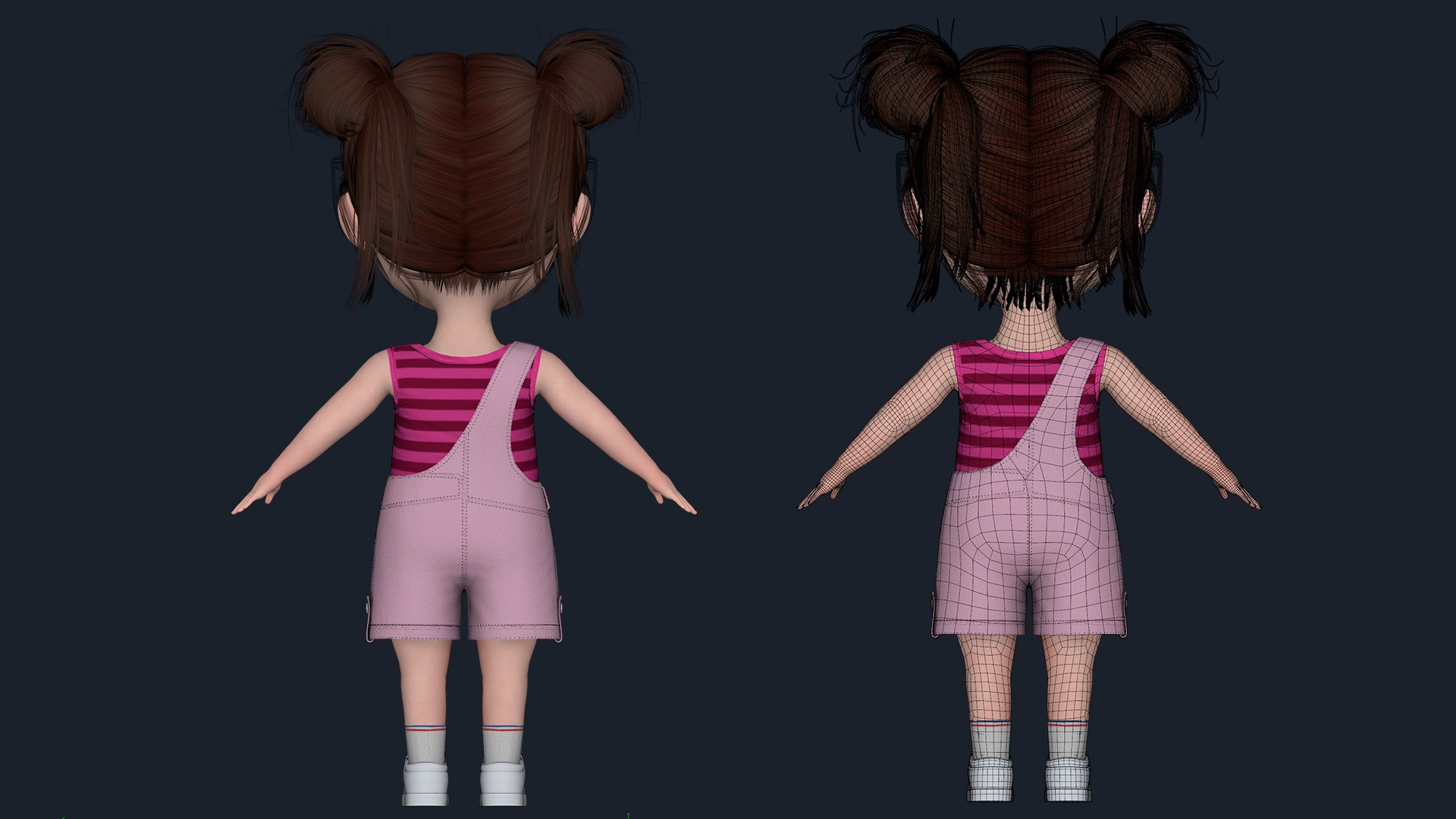 Cartoon Girl  Low-poly 3D model_16