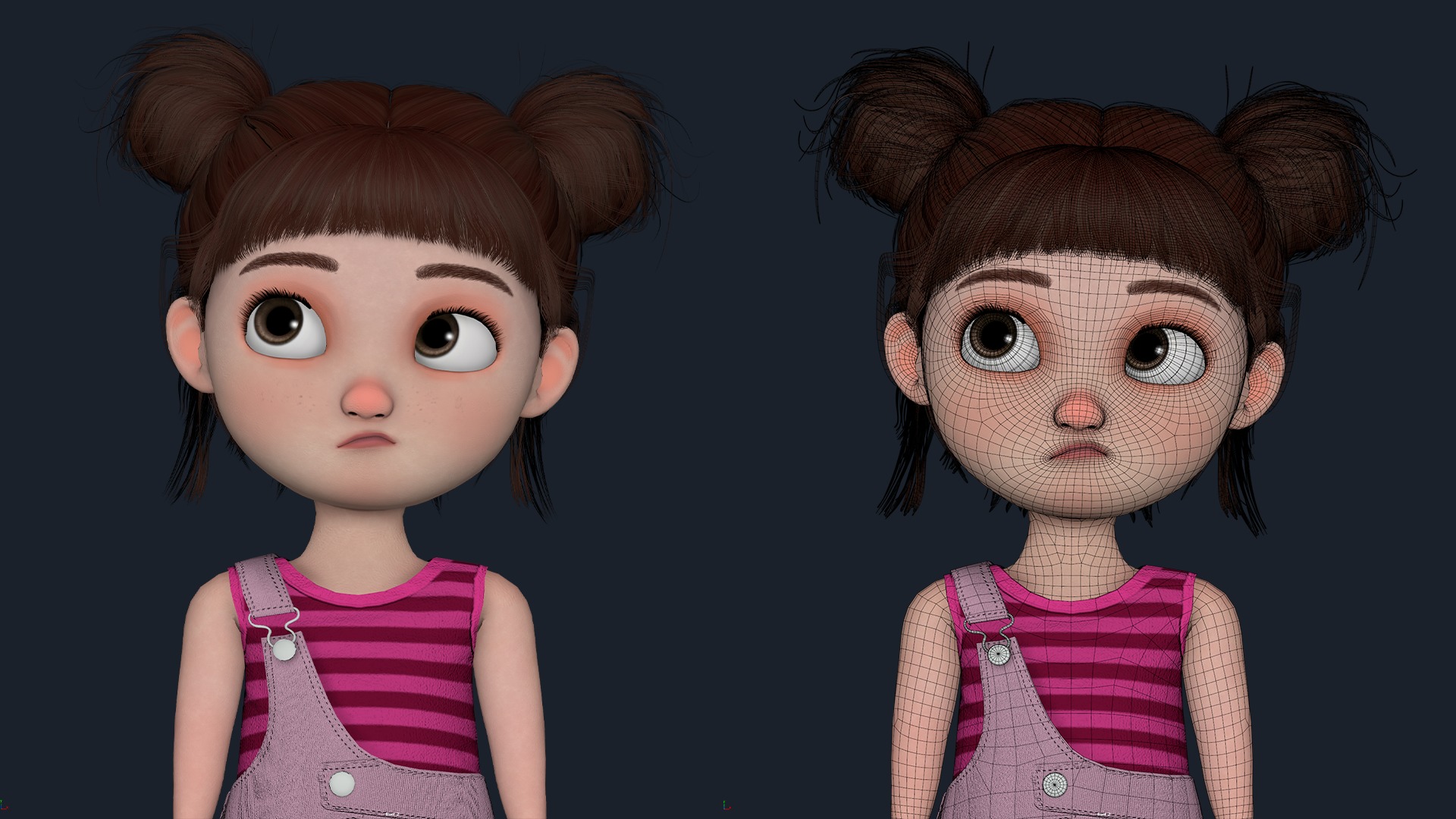 Cartoon Girl  Low-poly 3D model_7