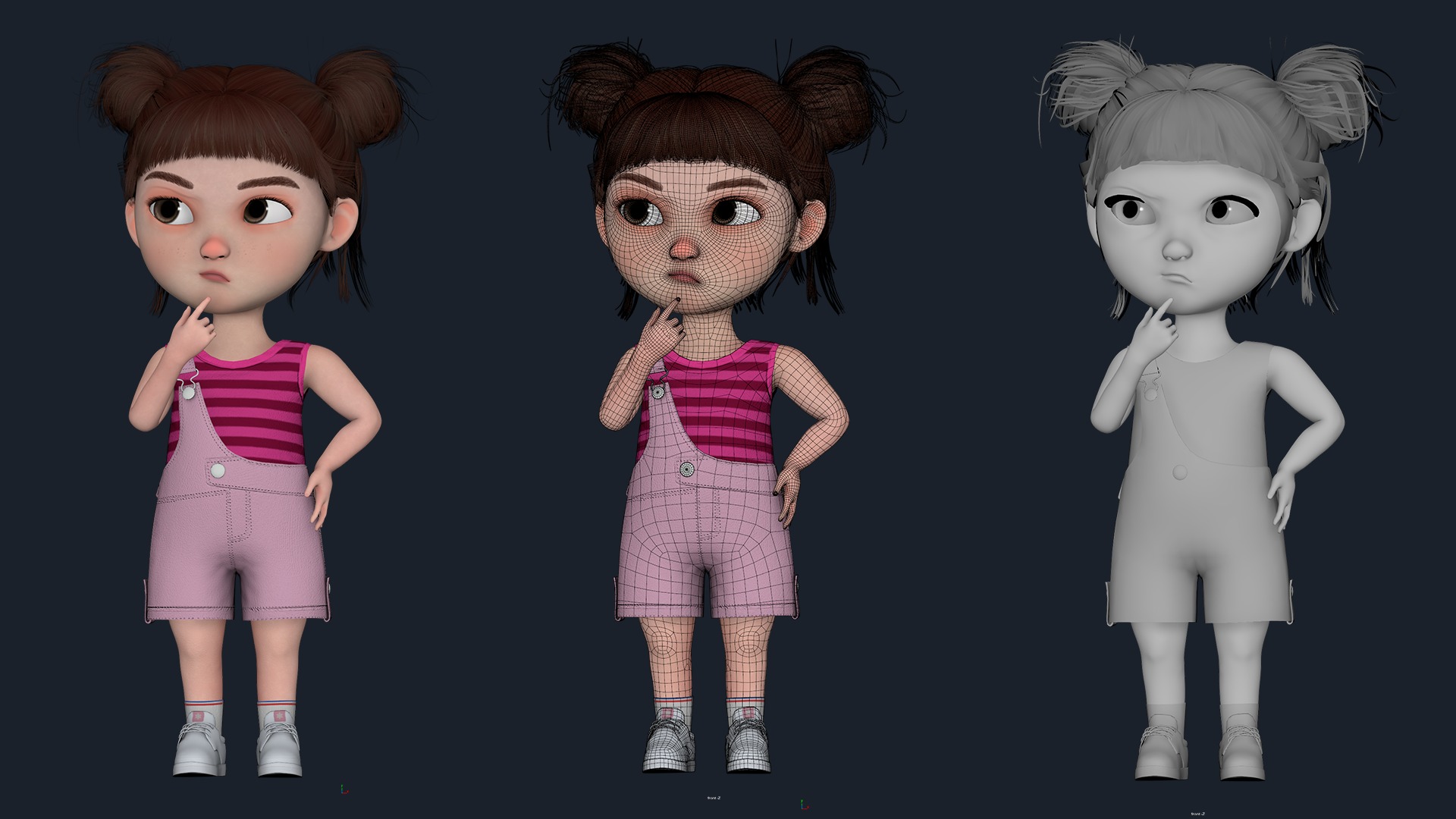 Cartoon Girl  Low-poly 3D model_3