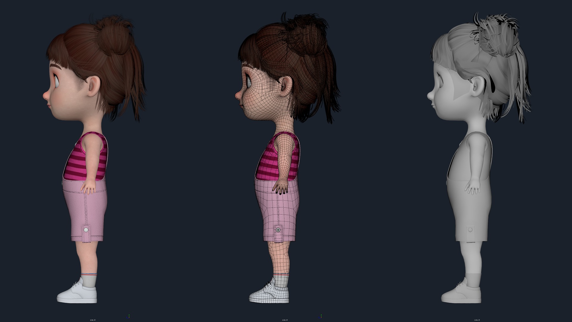 Cartoon Girl  Low-poly 3D model_19