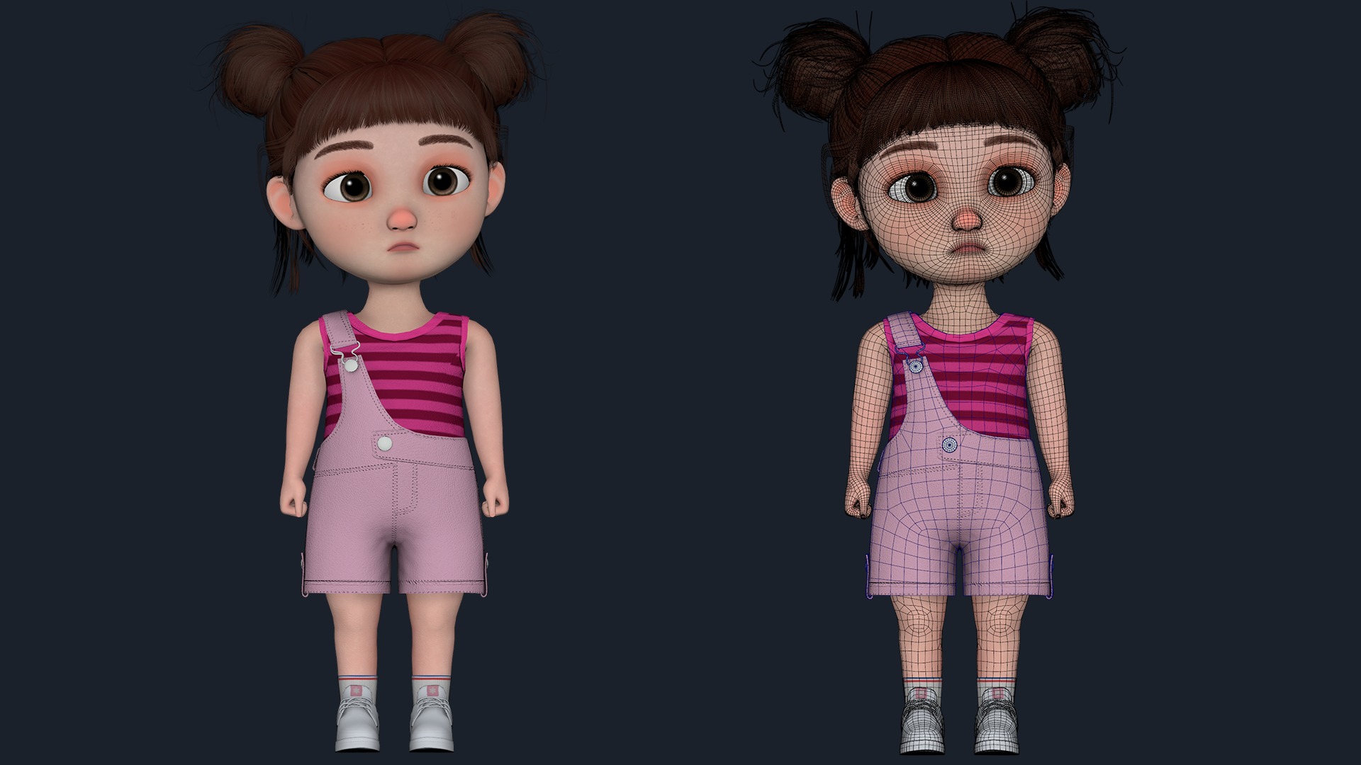 Cartoon Girl  Low-poly 3D model_10