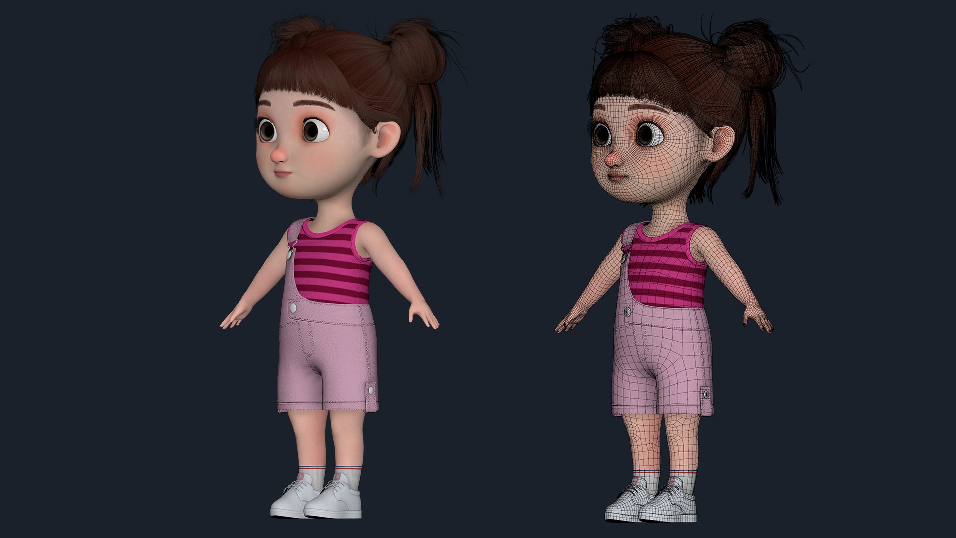 Cartoon Girl  Low-poly 3D model_22