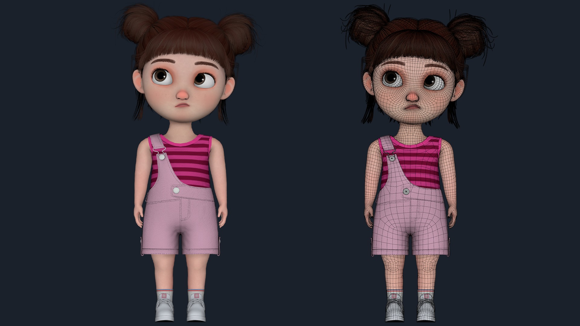 Cartoon Girl  Low-poly 3D model_6