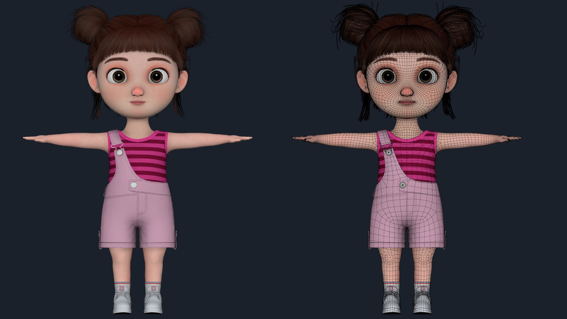 Cartoon Girl  Low-poly 3D model_26