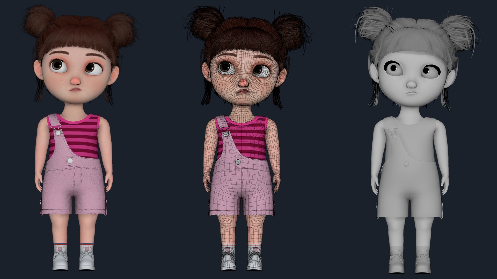 Cartoon Girl  Low-poly 3D model_5