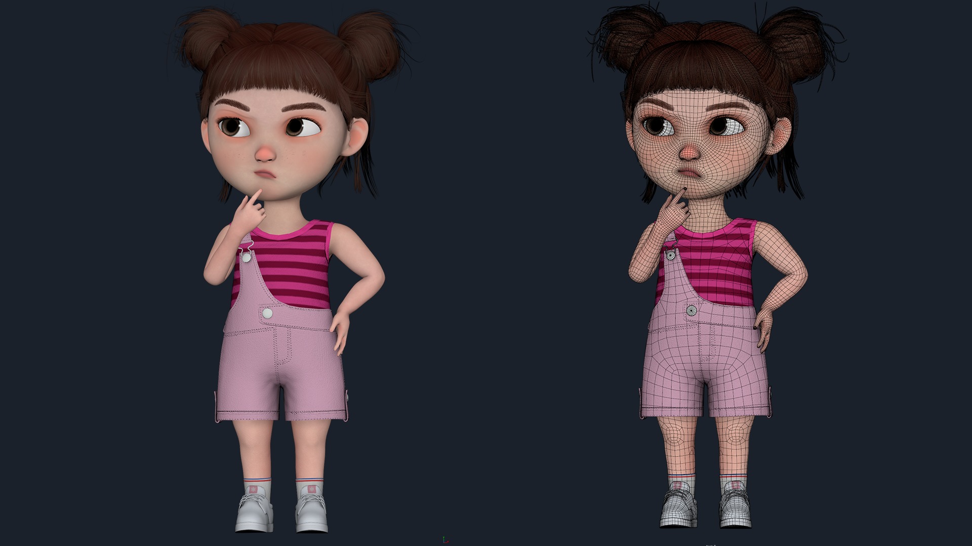 Cartoon Girl  Low-poly 3D model_4