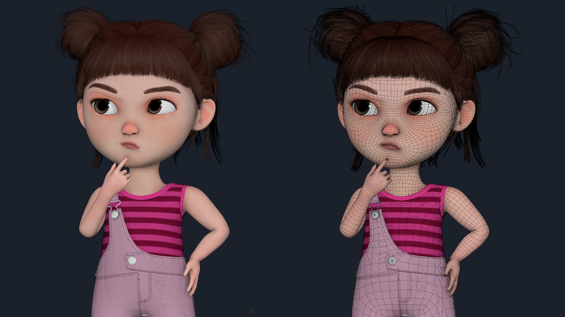 Cartoon Girl  Low-poly 3D model_8