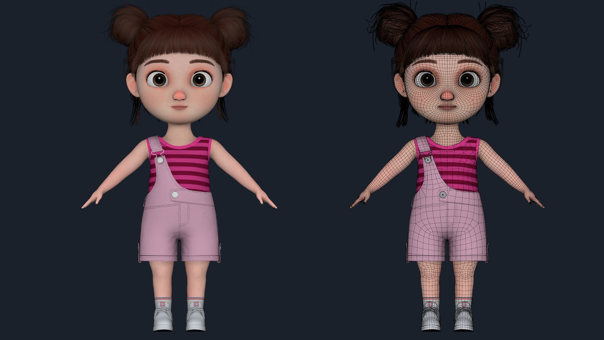 Cartoon Girl  Low-poly 3D model_14