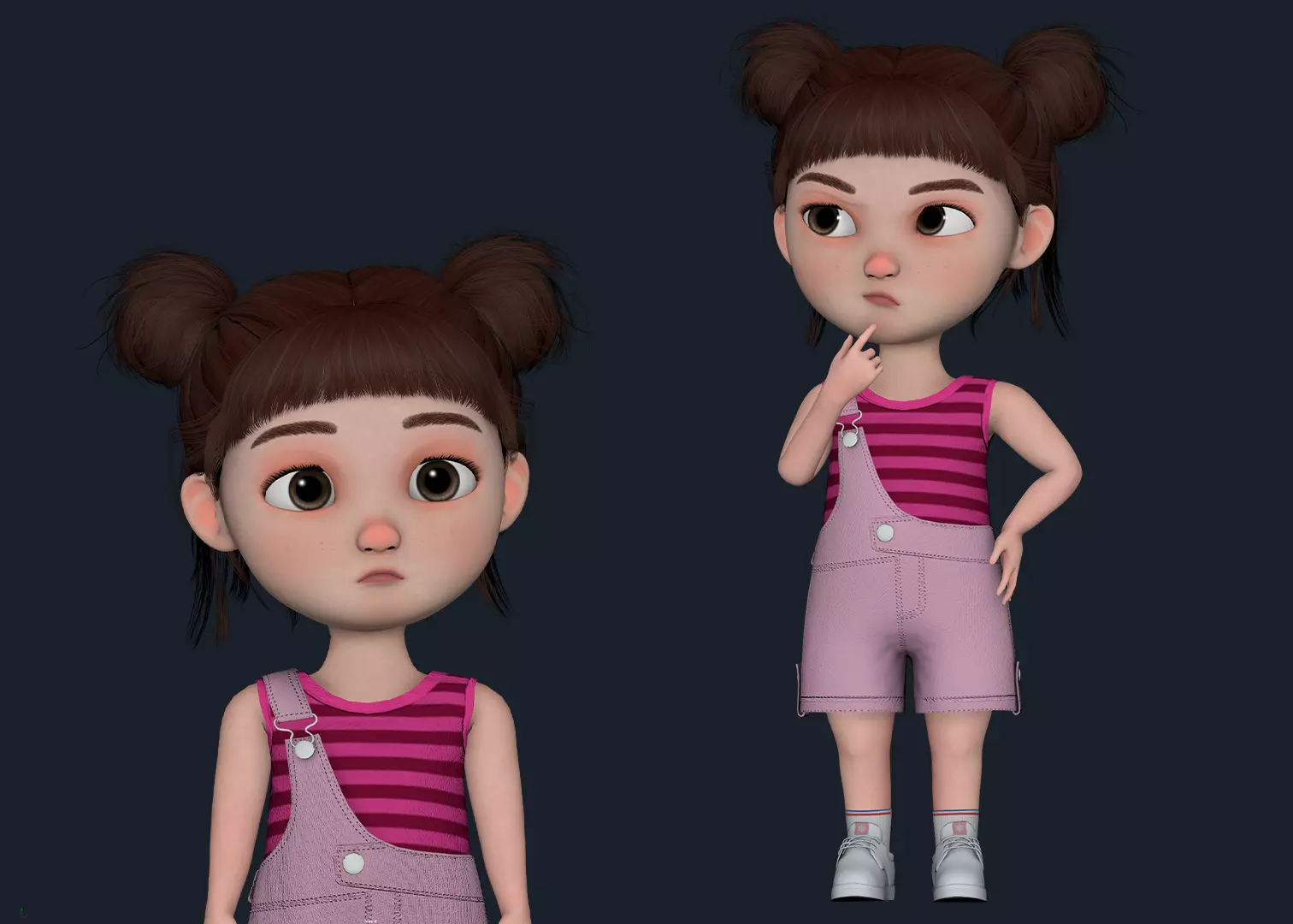 Cartoon Girl  Low-poly 3D model_0
