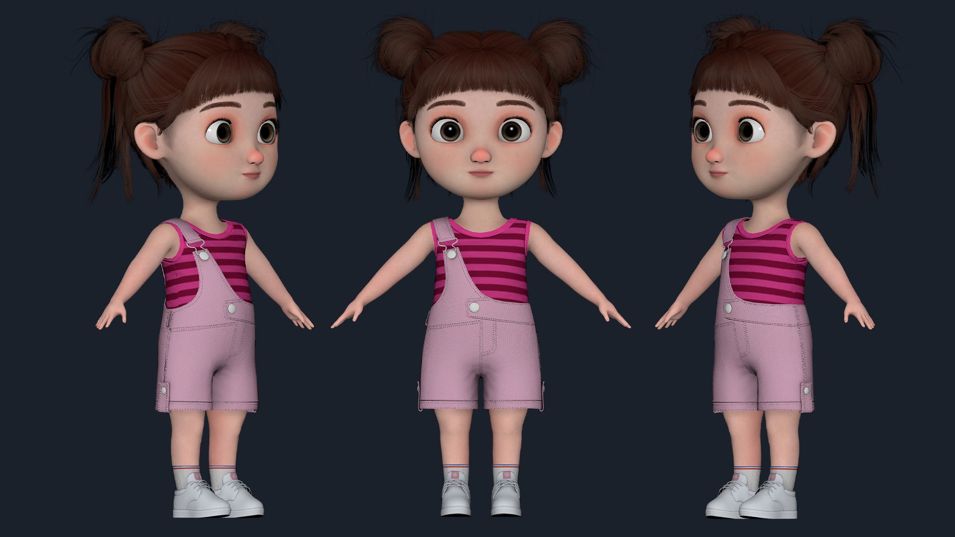 Cartoon Girl  Low-poly 3D model_25