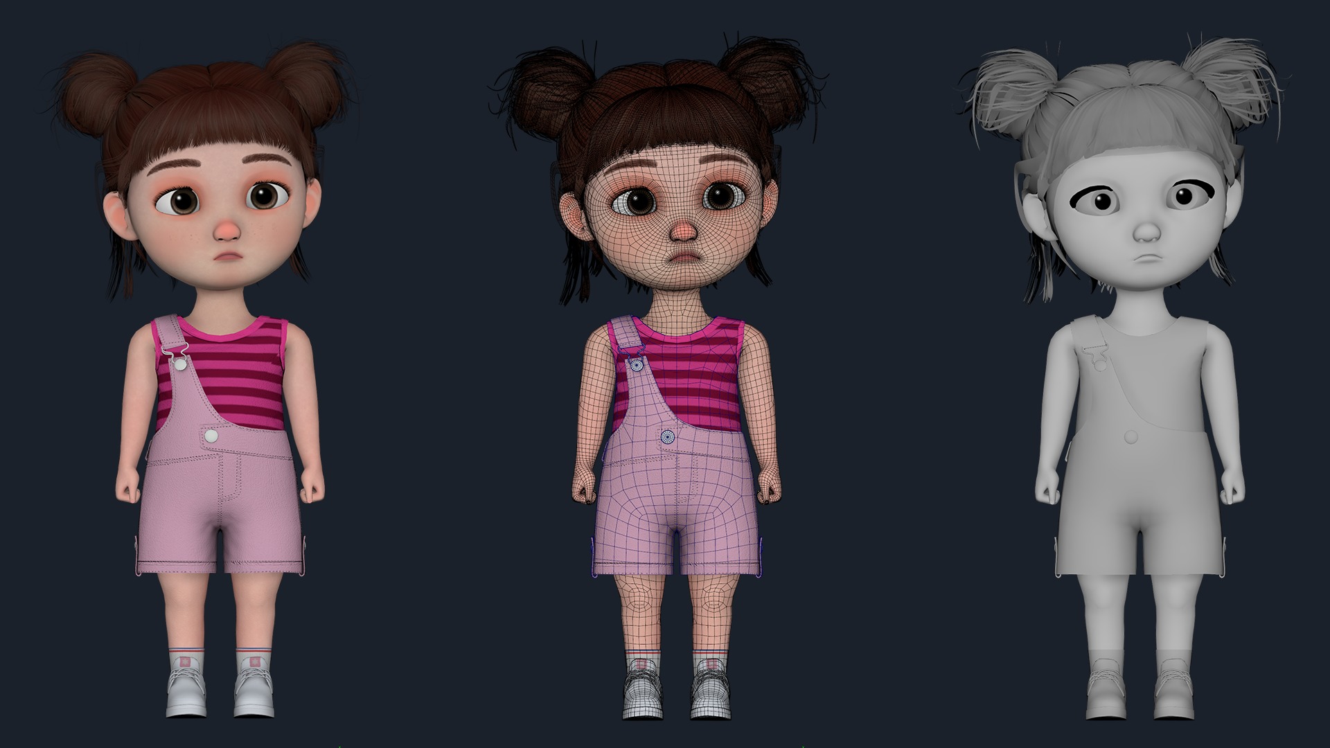 Cartoon Girl  Low-poly 3D model_9