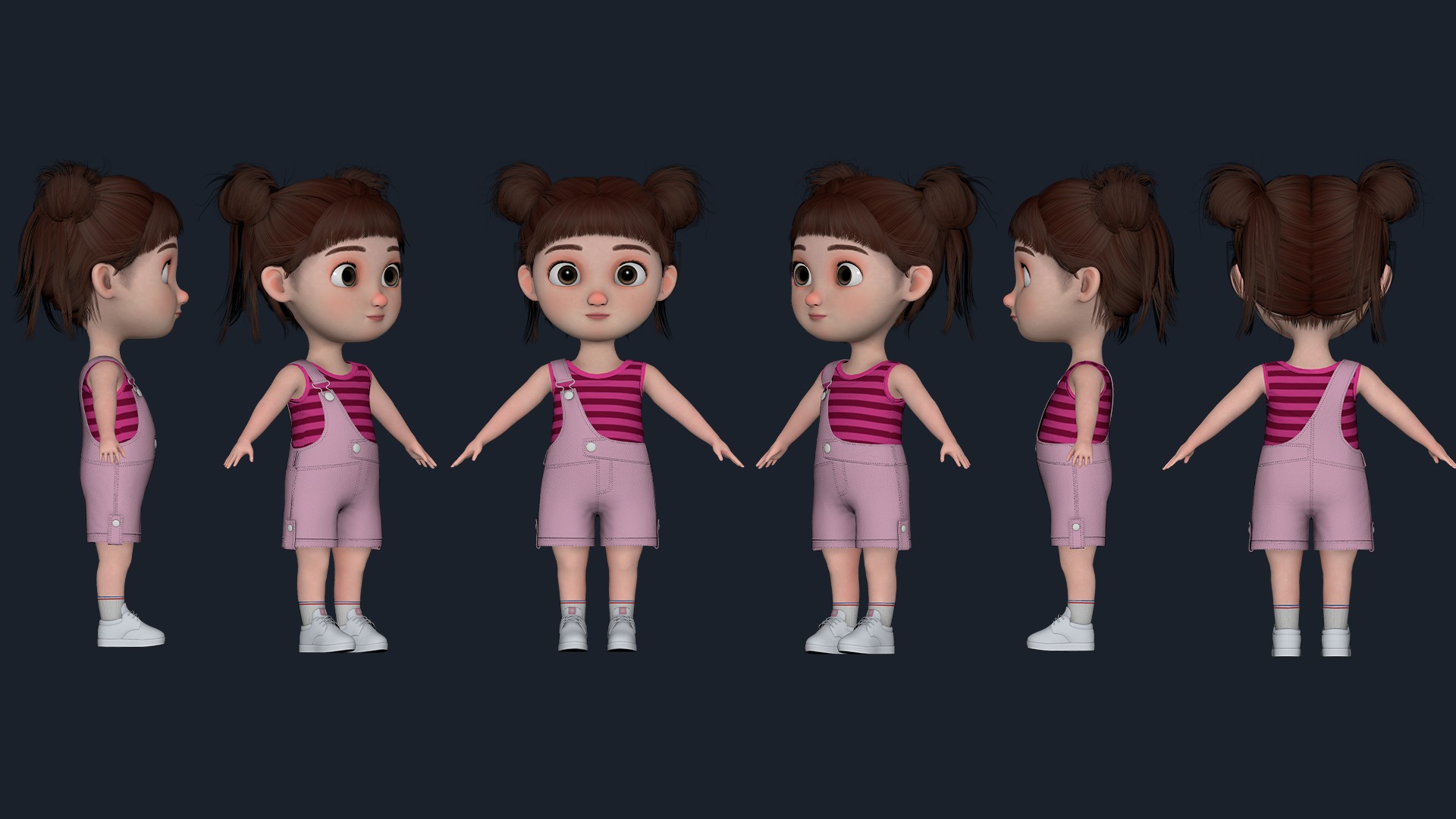 Cartoon Girl  Low-poly 3D model_24