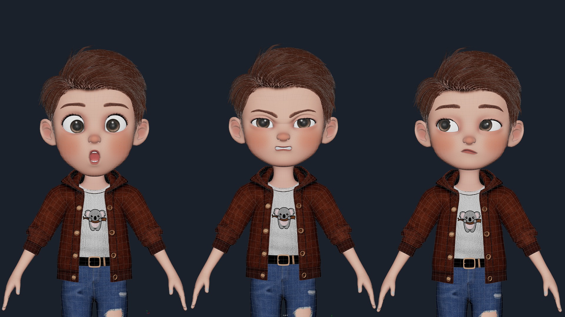 Cartoon Boy Cute Rigged Low-poly 3D model_7
