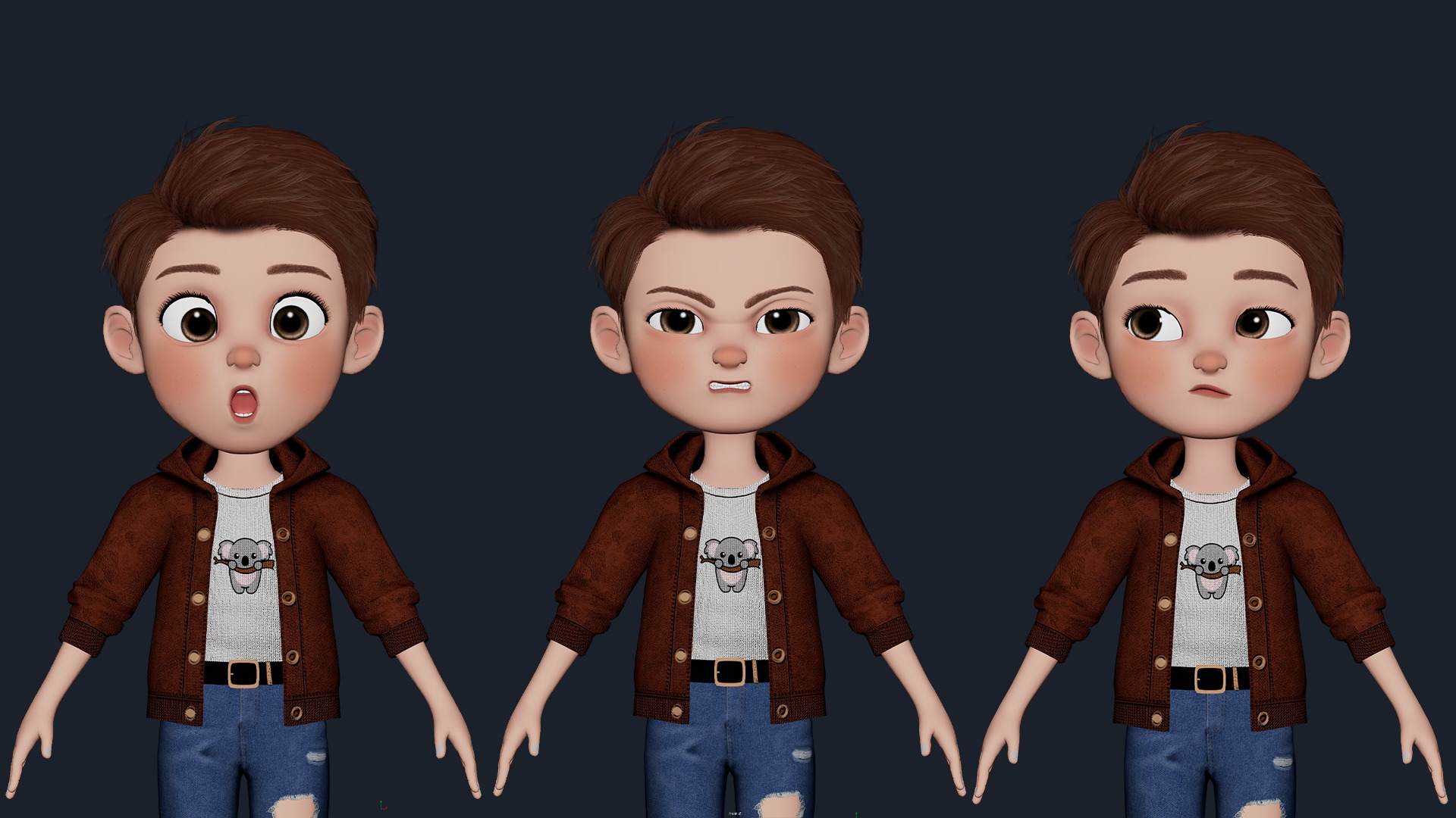 Cartoon Boy Cute Rigged Low-poly 3D model_5