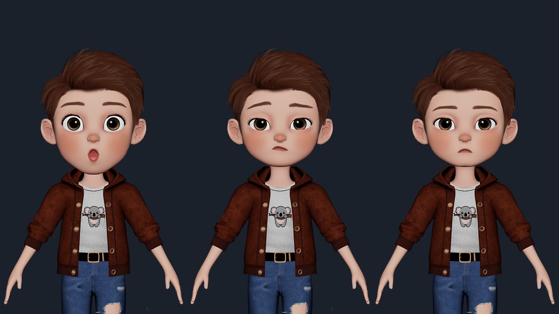 Cartoon Boy Cute Rigged Low-poly 3D model_4