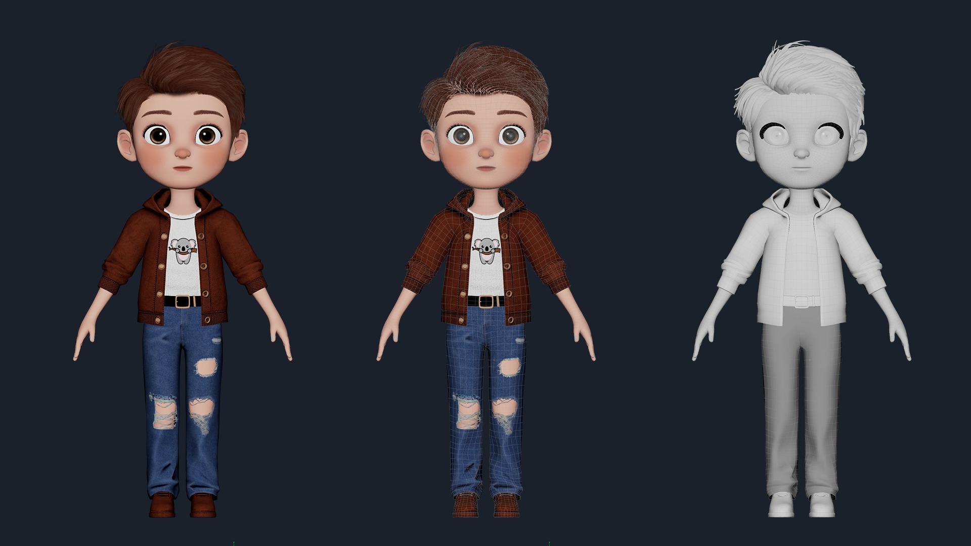 Cartoon Boy Cute Rigged Low-poly 3D model_9