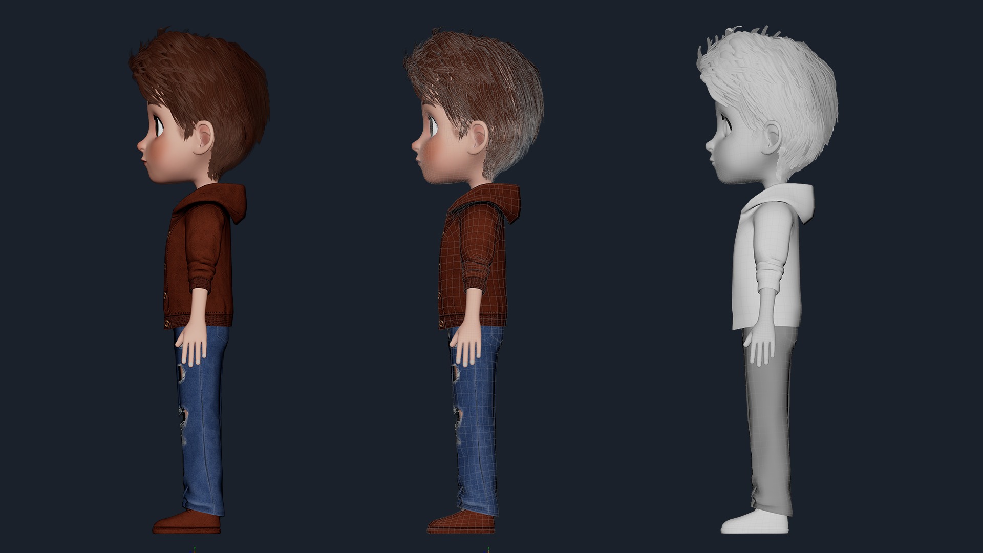 Cartoon Boy Cute Rigged Low-poly 3D model_12