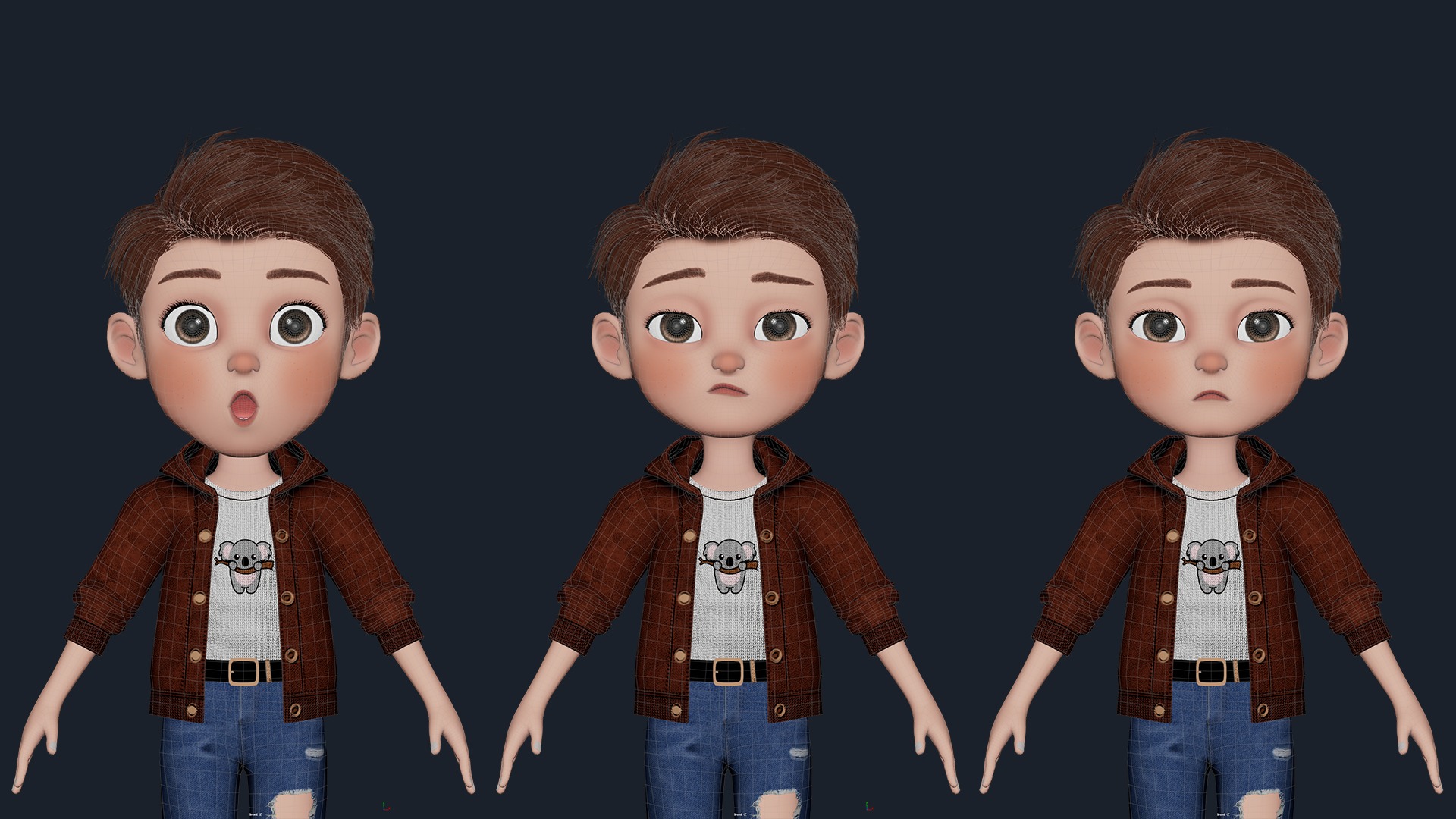 Cartoon Boy Cute Rigged Low-poly 3D model_8