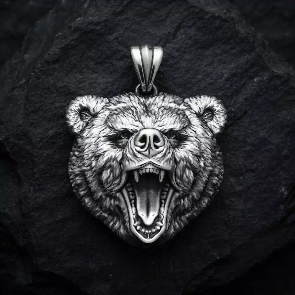 Basrelief Bear Head Pendant 3D print model