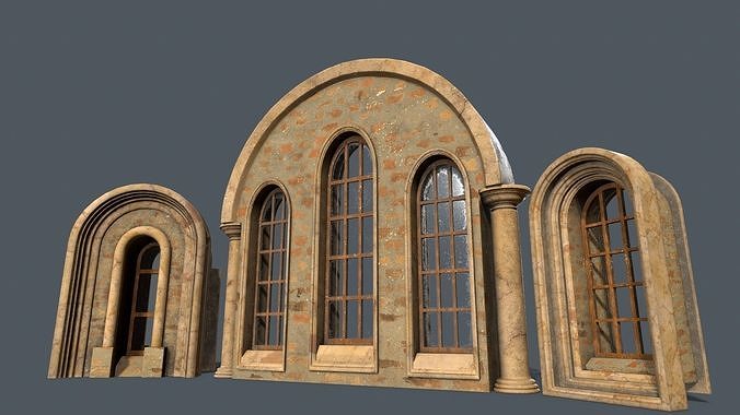 Medieval Window Set Low-poly 3D model
