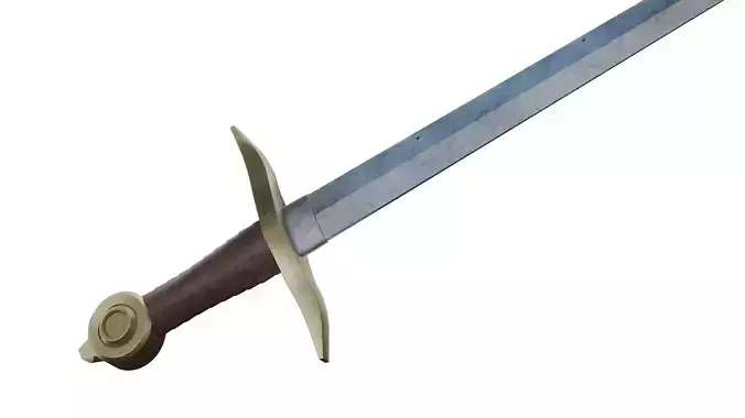 Steel Battle-Worn Sword with Leather Grip and Golden Pommel