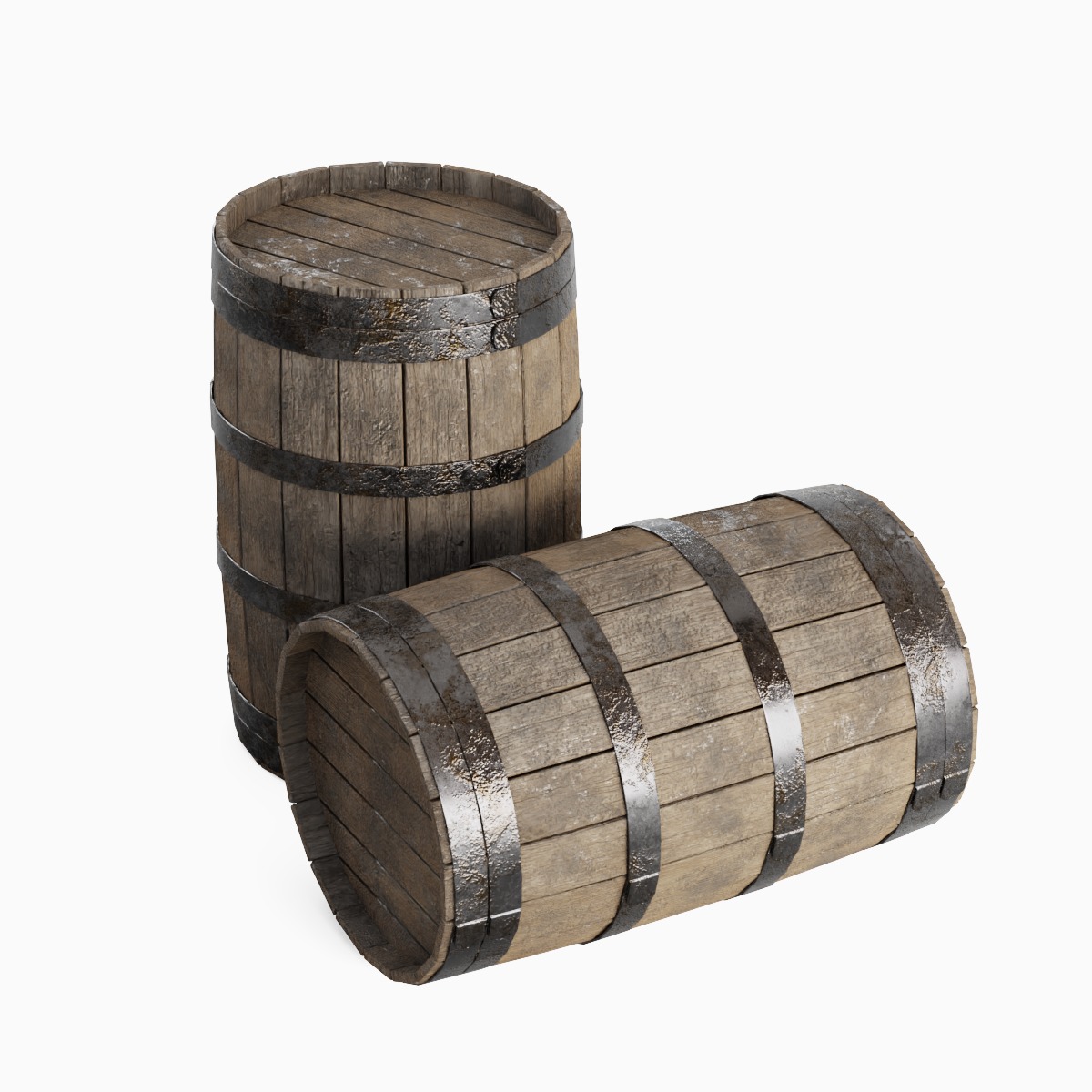 Wooden Barrel 02 3D model_5