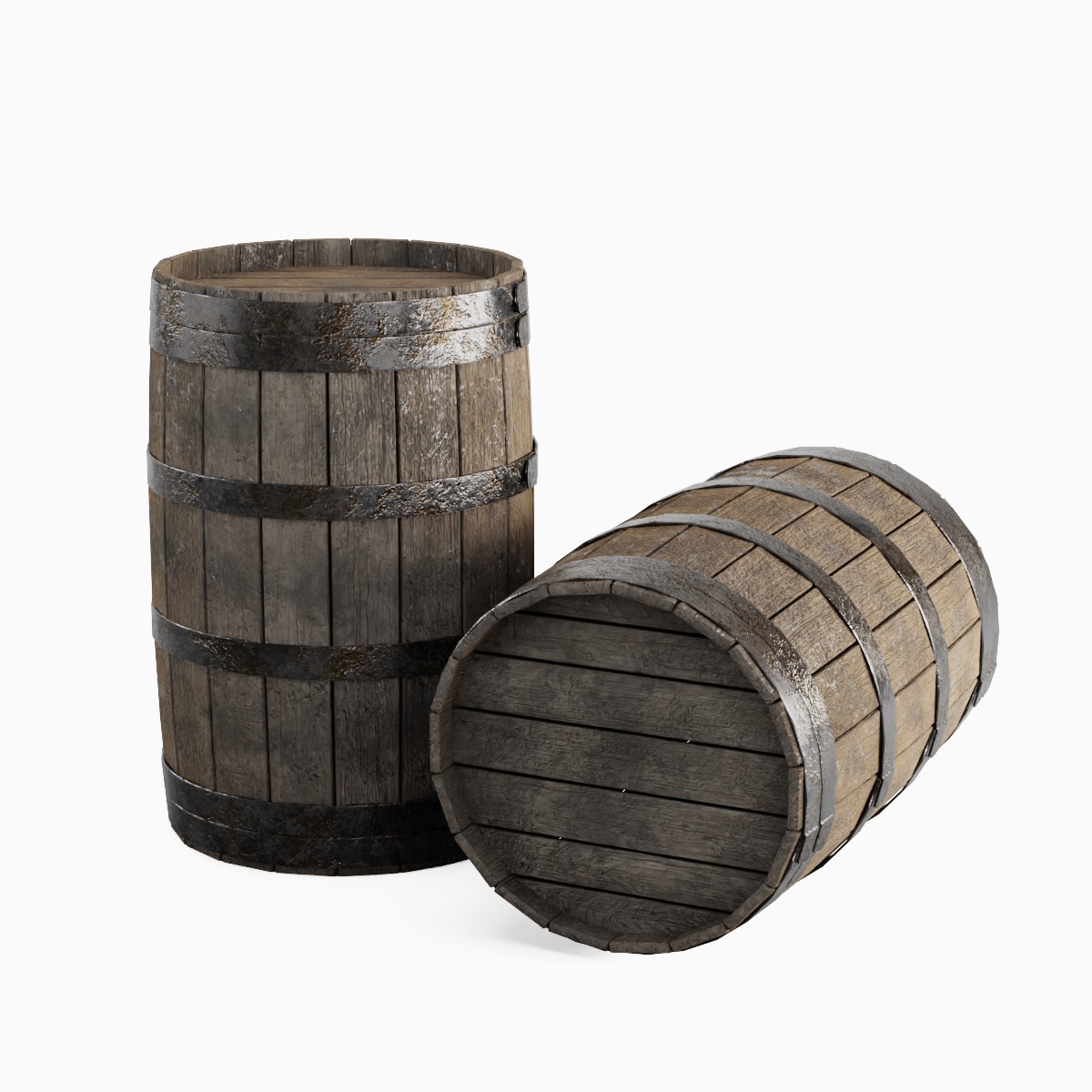 Wooden Barrel 02 3D model_1