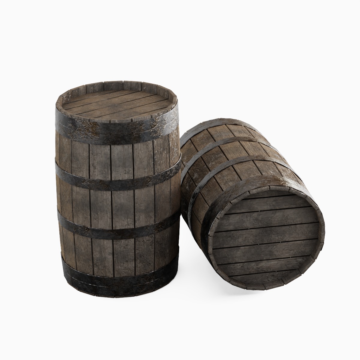Wooden Barrel 02 3D model_4