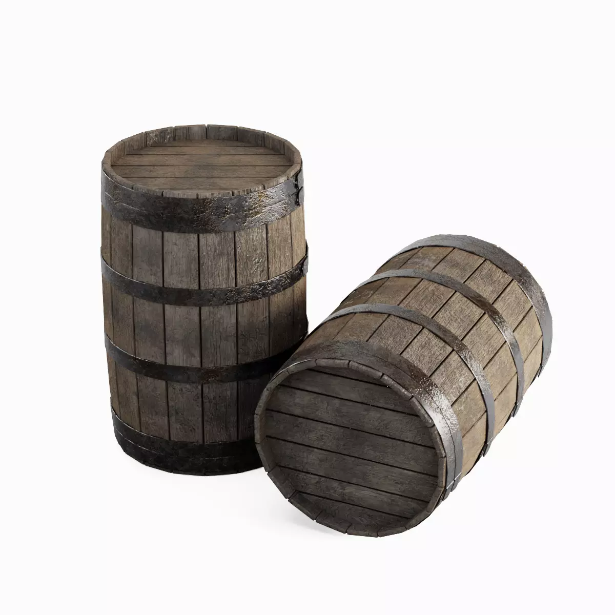 Wooden Barrel 02 3D model_0