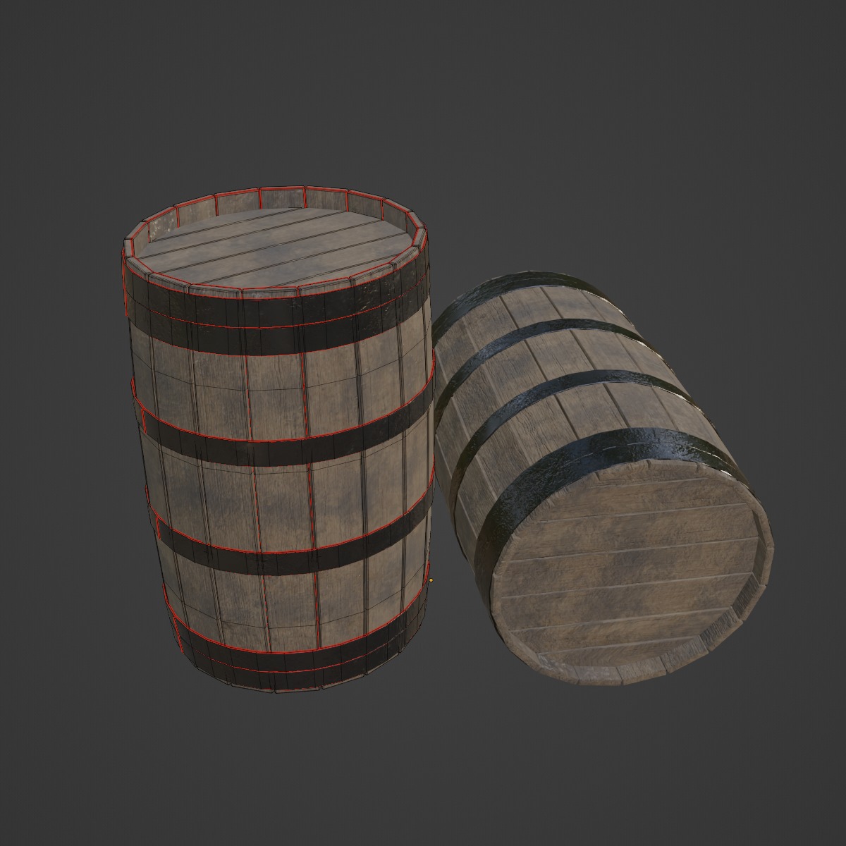 Wooden Barrel 02 3D model_7