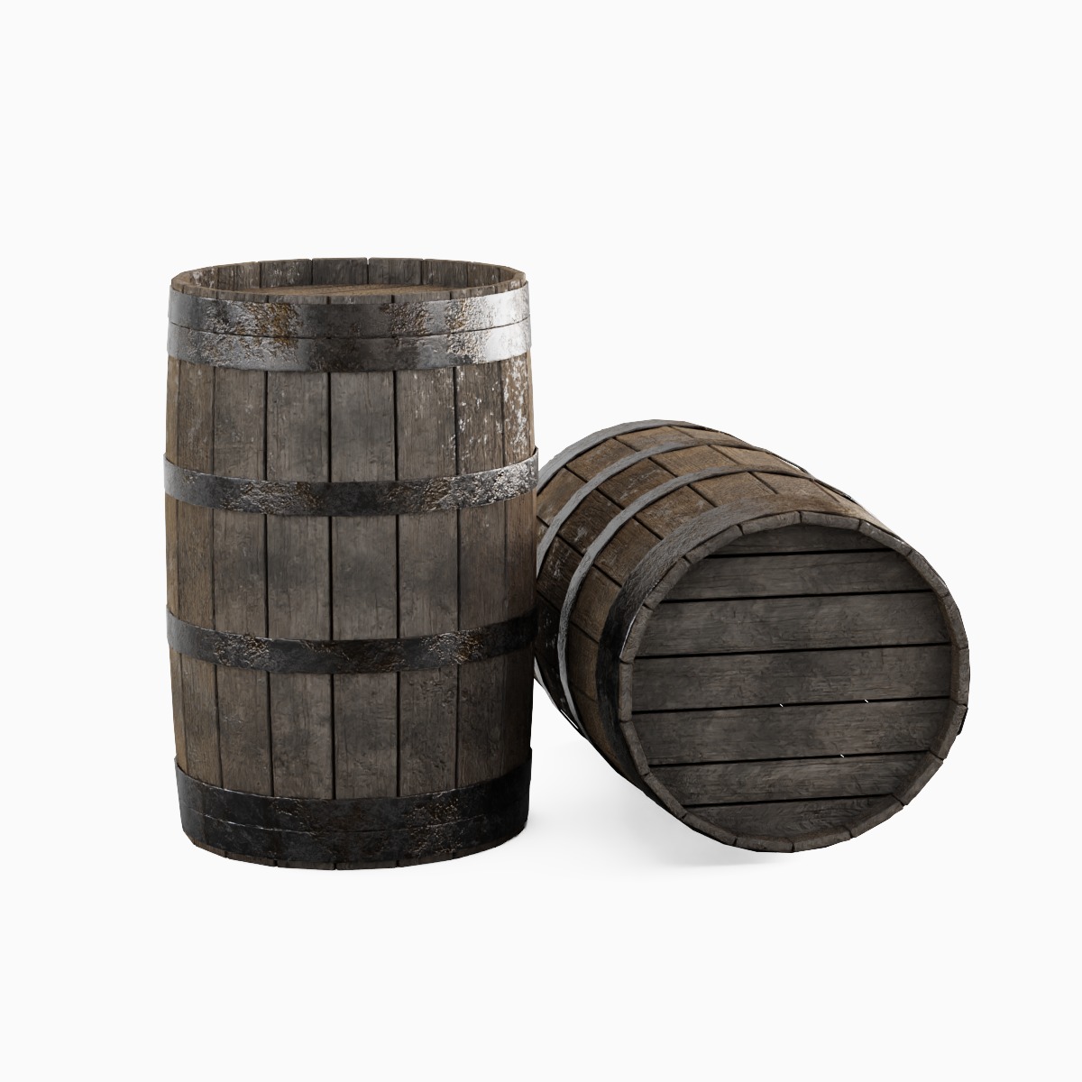 Wooden Barrel 02 3D model_2