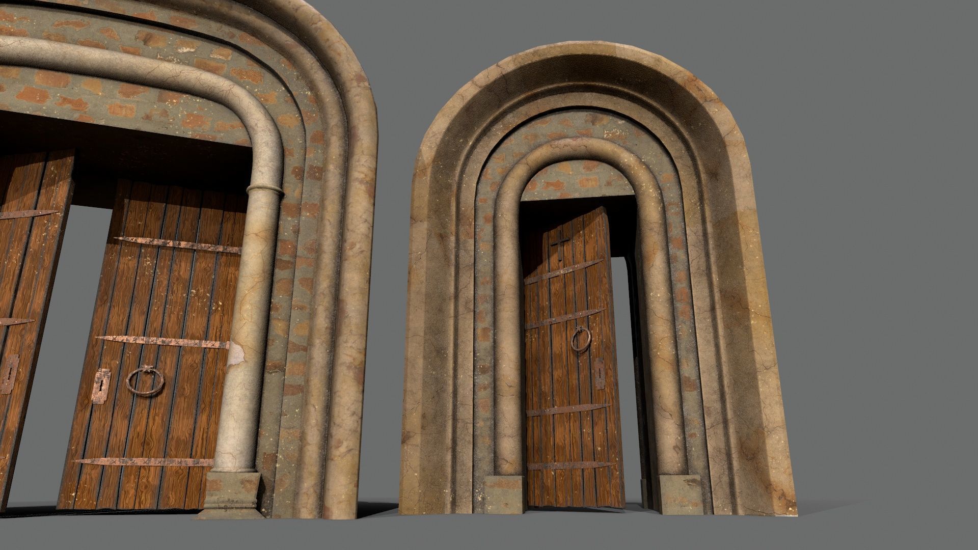 Medieval Door Set Low-poly 3D model_5