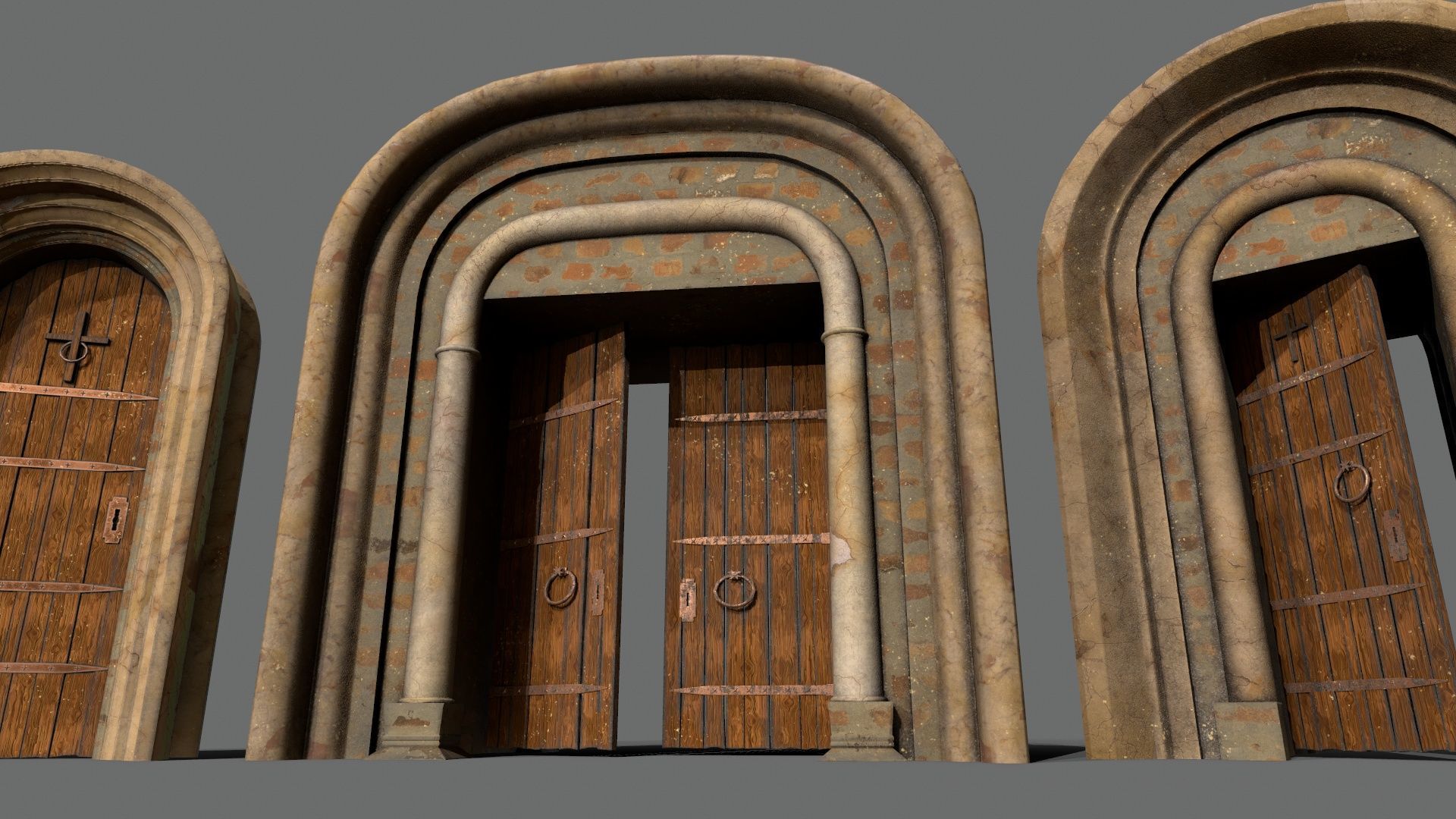 Medieval Door Set Low-poly 3D model_3