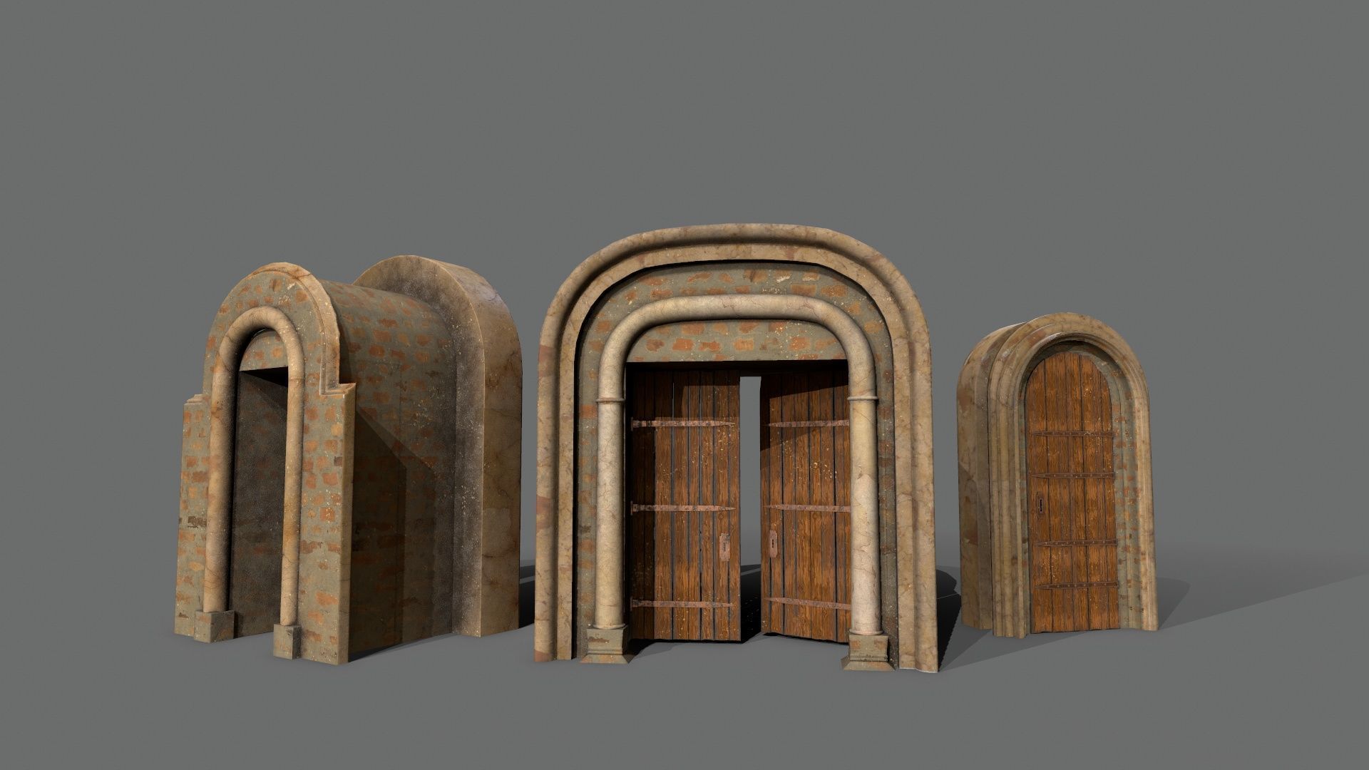 Medieval Door Set Low-poly 3D model_6